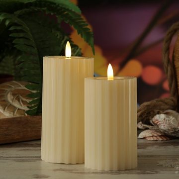 MARELIDA LED-Kerze Liv Echtwachs gerillt mit Rillen flackernd H: 17,5cm Timer creme (1-tlg)