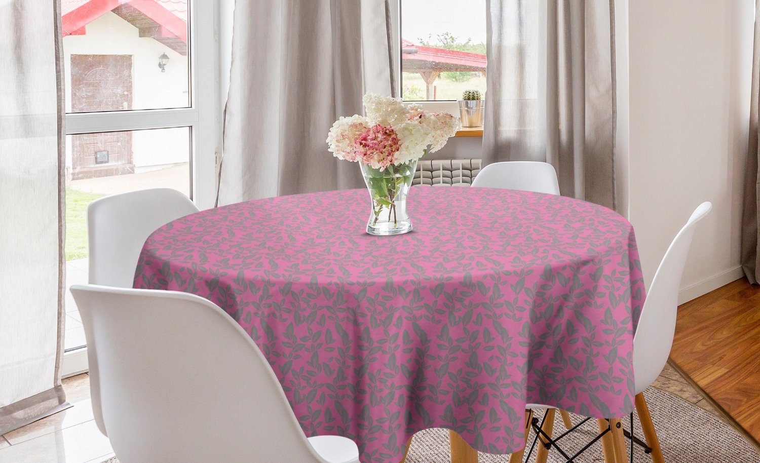 Abakuhaus Tischdecke Kreis Tischdecke Abdeckung für Esszimmer Küche Dekoration, Blumen Große graue Blumen Blütenblätter