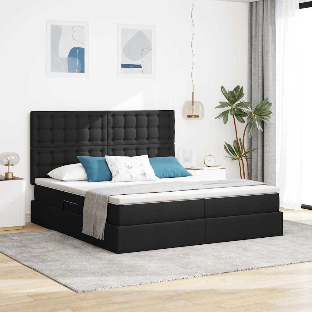 furnicato Stauraumbett Aufbewahrungsbett mit Kopfteil 200 x 200 cm Schwarz (1-tlg), Hydraulischer Lift für Stauraum-Bett mit gepolstertem Kopfteil