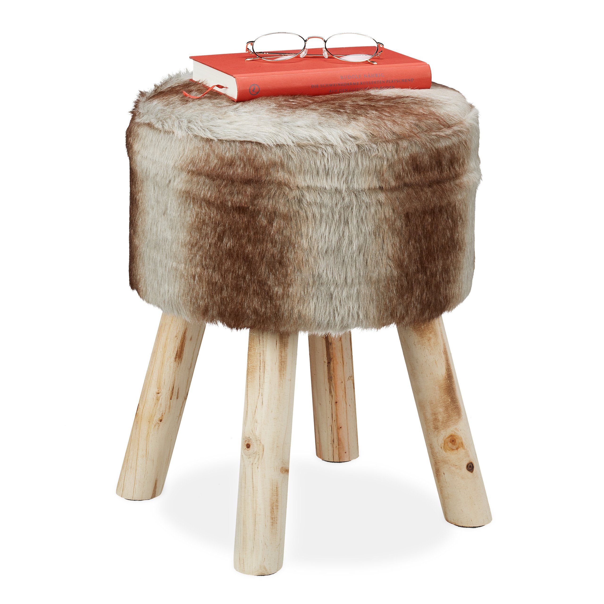 relaxdays Sitzhocker Fellhocker rund günstig online kaufen