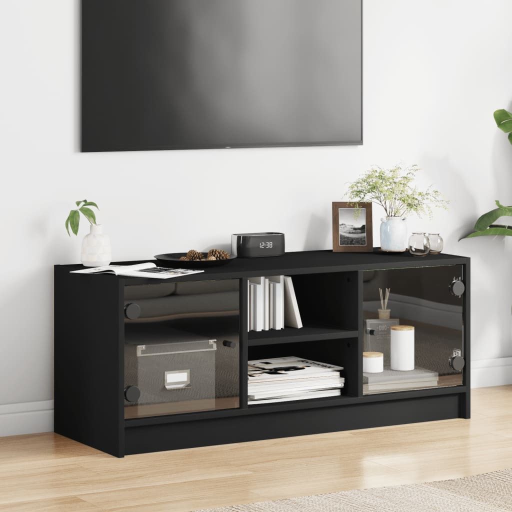vidaXL TV-Schrank TV-Schrank mit Glastüren Schwarz günstig online kaufen