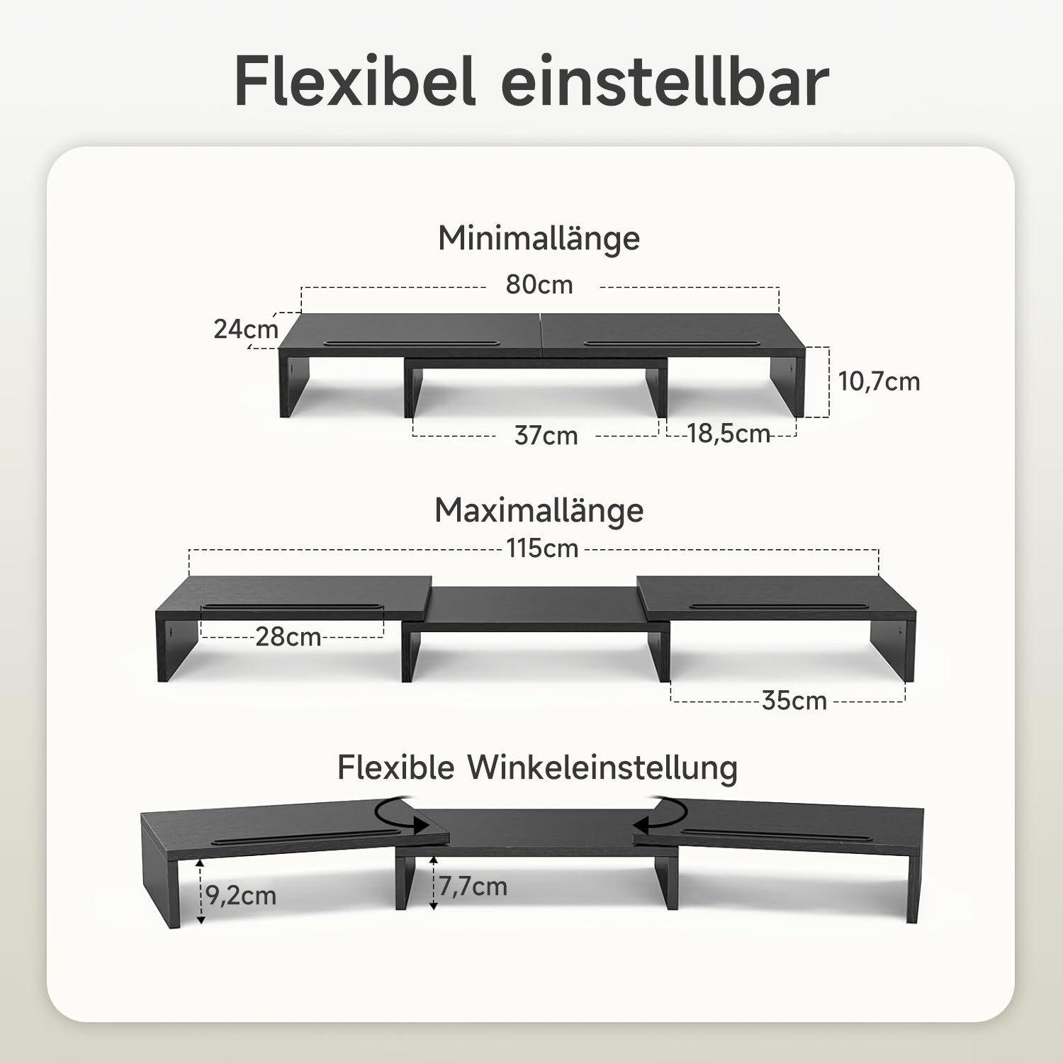 OSTWOLKE Monitorständer verstellbar Monitorerhöhung Schreibtischaufsatz mit Einschubfach, (Verstellbare Länge und Schwenkwinkel Dual Monitor Stand für 2 Monitore)