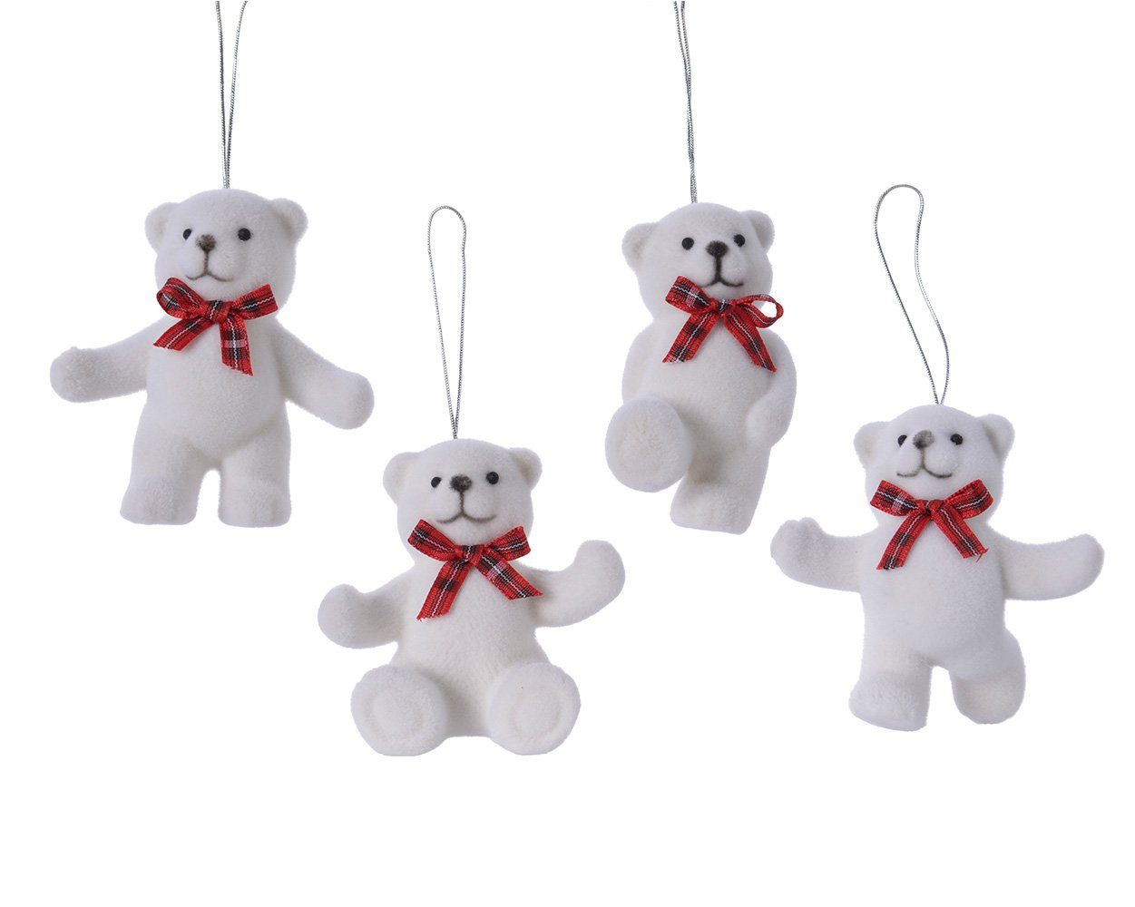Kaemingk Christbaumschmuck, Christbaumschmuck Kunststoff / Samt Teddybären 7cm weiß, 4er Set