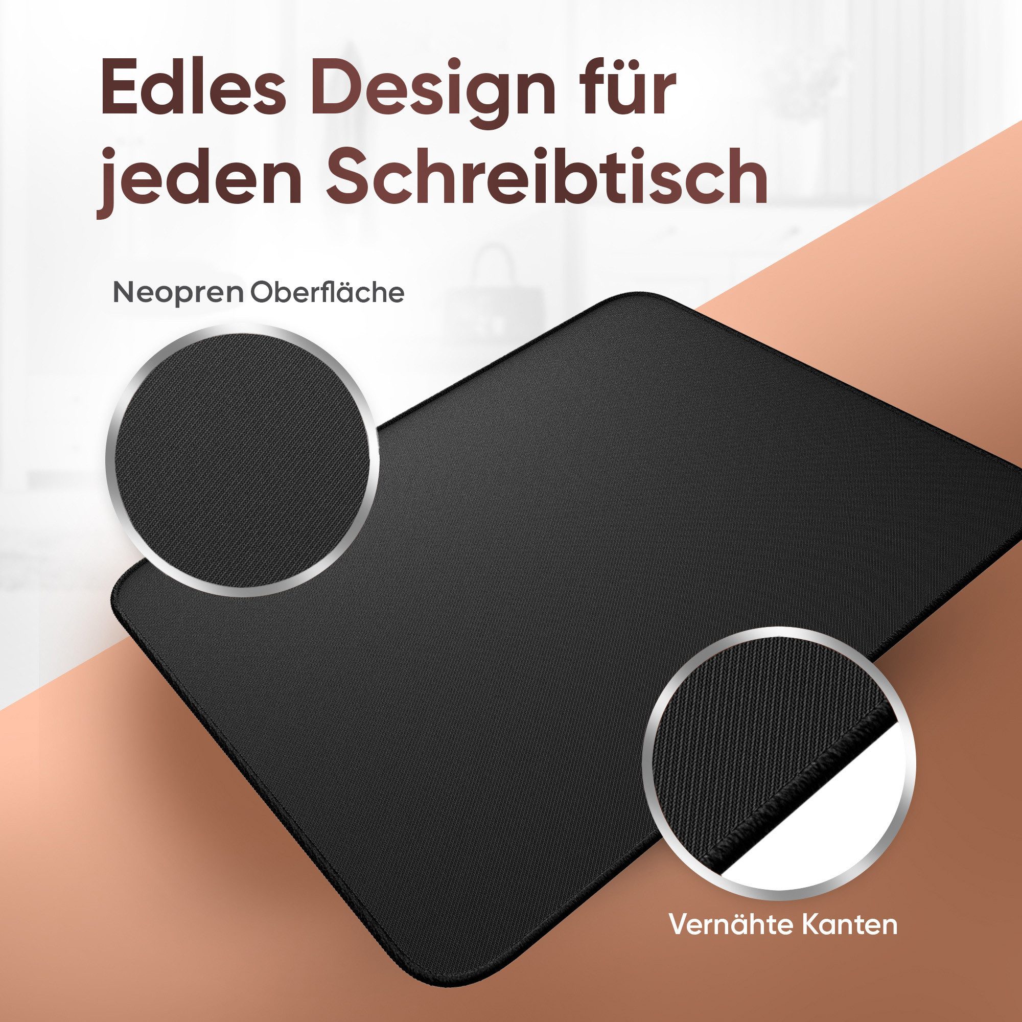 wortek Mauspad Gaming Mauspad in Neopren Schwarz, Gaming Mauspad in langlebigem Neopren