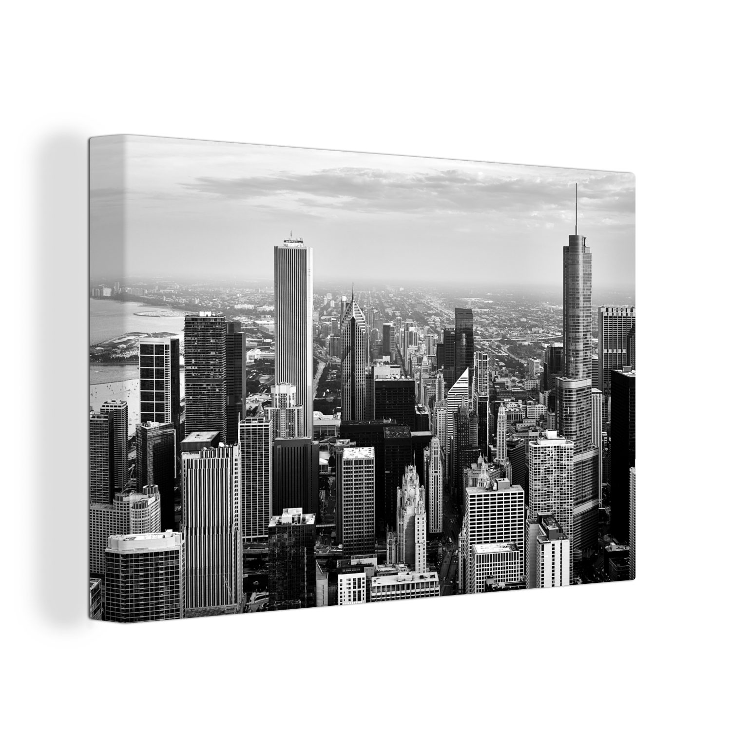 und (1 Wandbild - Chicago St), schwarz Stadt 30x20 Aufhängefertig, cm Wanddeko, Leinwandbilder, OneMillionCanvasses® Leinwandbild weiß,