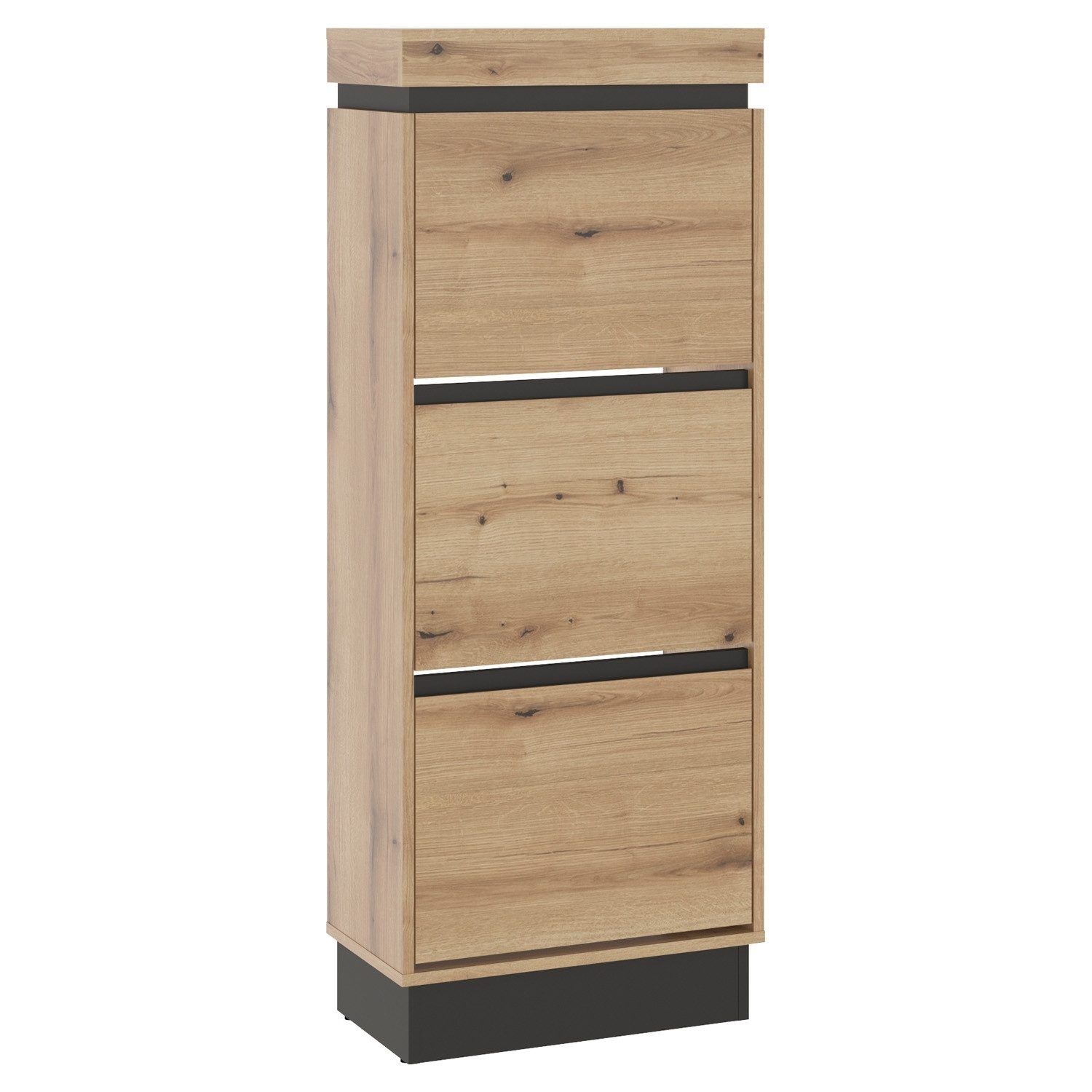 Schuhschrank CORTE, B 54 cm x H 138 cm, Coast Evoke Eiche Dekor, Grau, 4 Klappen