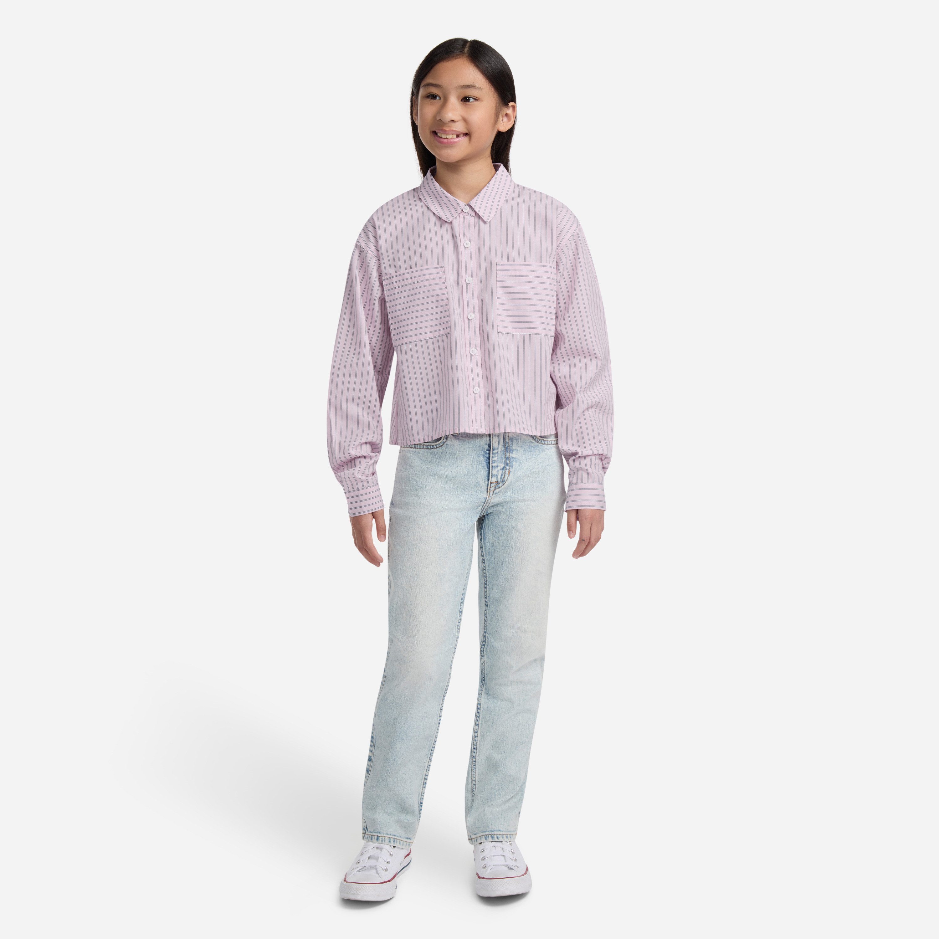 Abercrombie Kids Hemdbluse BUTTON FRONT BOXY SHIRT kurz und mit feinen Streifen, for girls – Bild 3 von 5