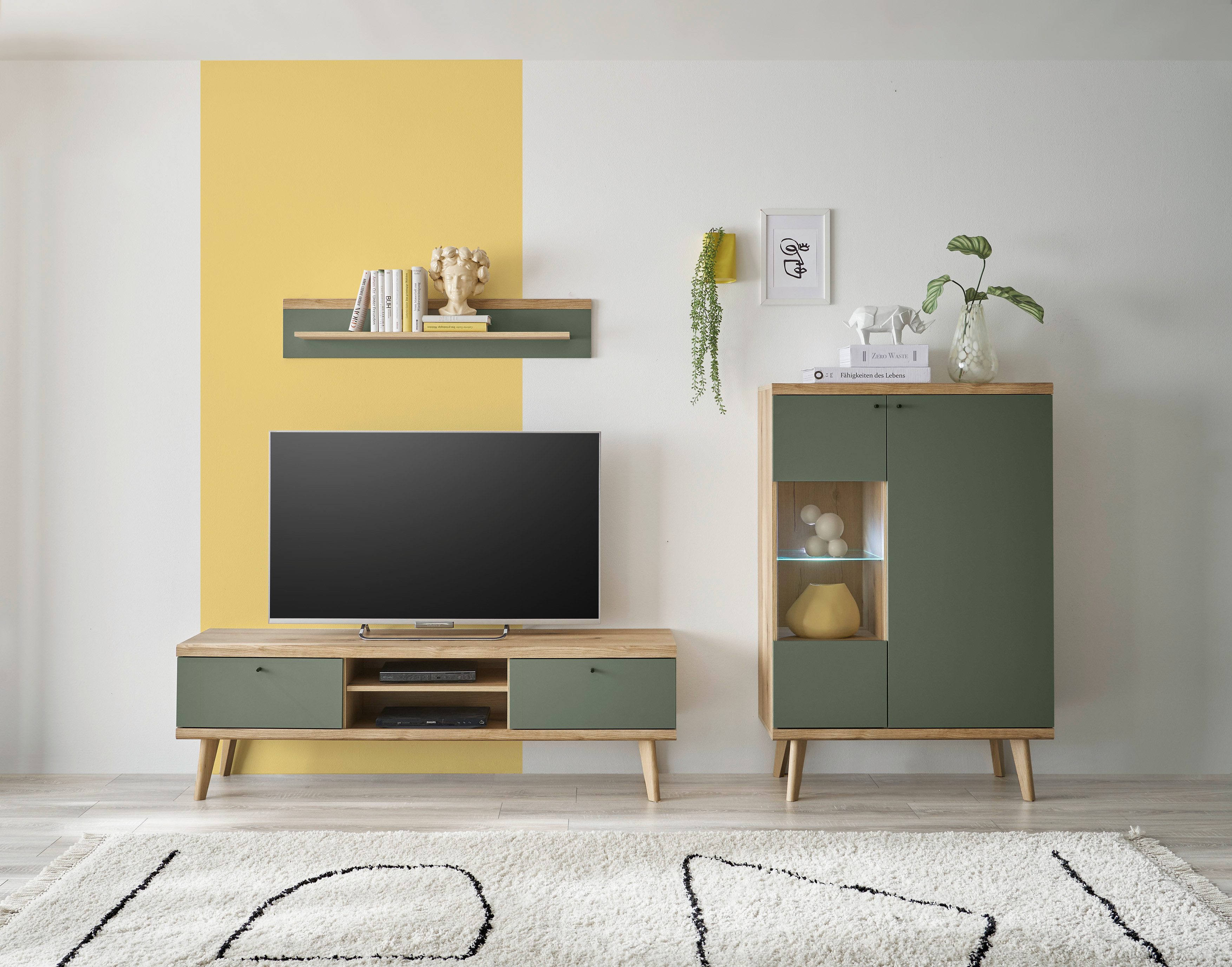 Home affaire Wohnwand MAVAS, (Set, 3-St), in moderner Trendfarbe, Griffe aus Metall (Schwarz), Breite 260 cm