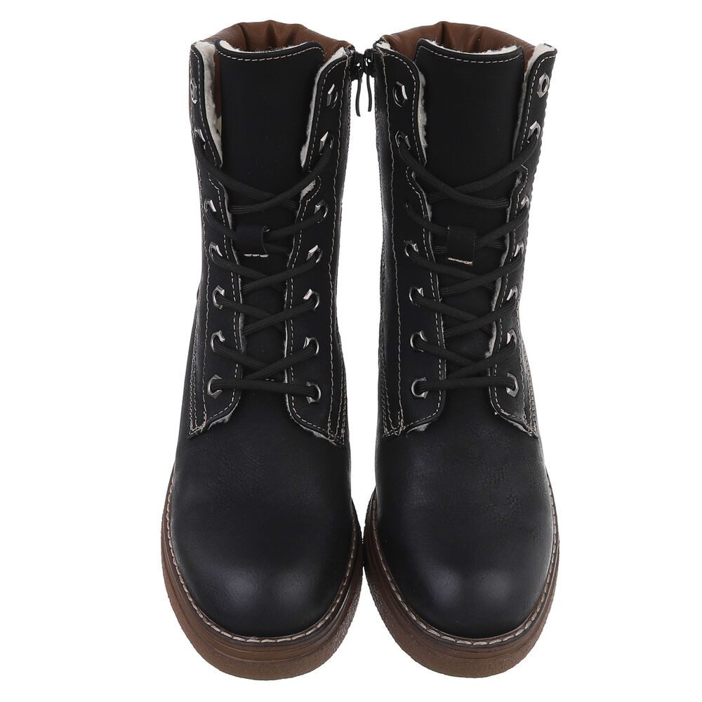 Ital-Design Elegante Damen-Stiefelette mit hochwertigem Material und Komfort Schnürstiefelette (90756001) Blockabsatz Stiefeletten in Schwarz – Bild 4 von 5