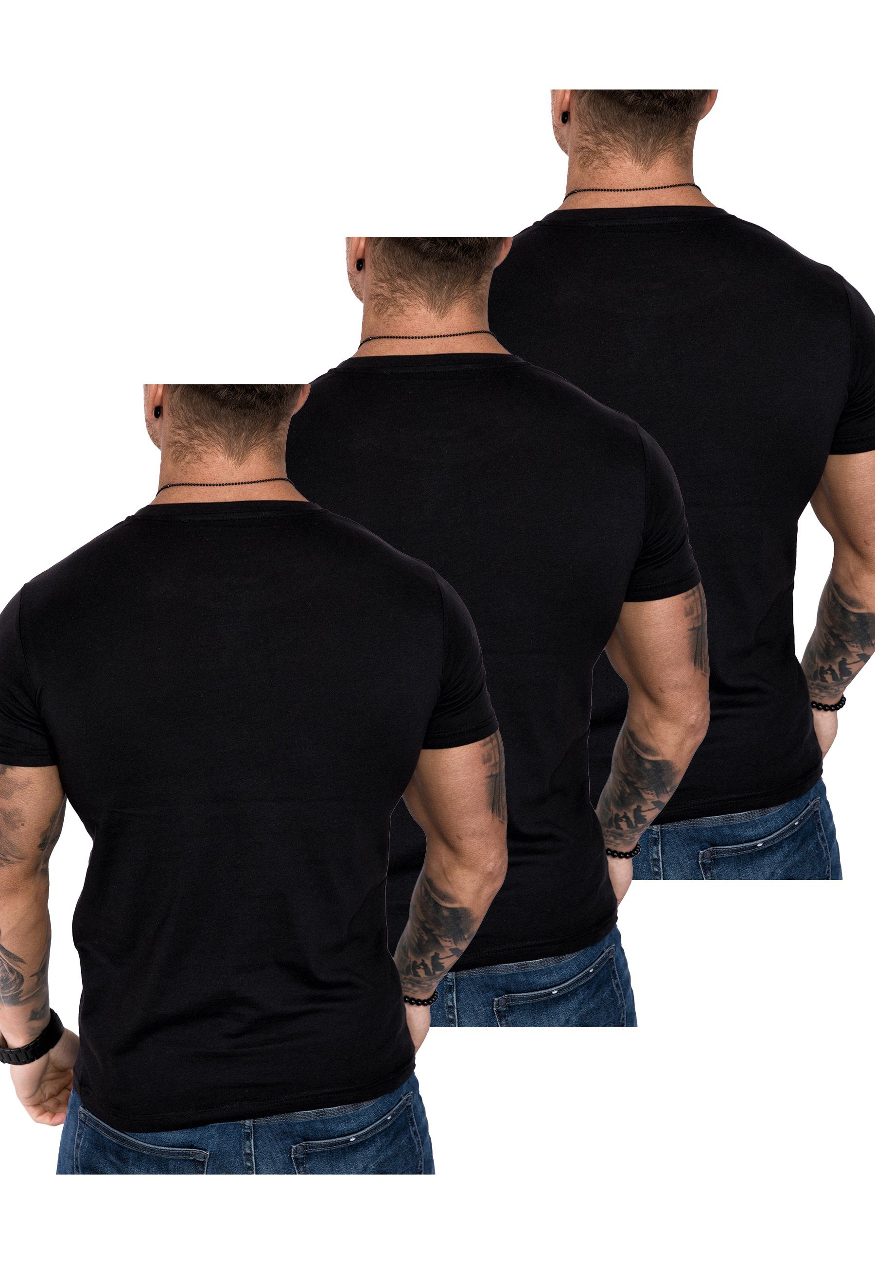 3er-Pack mit T-Shirts (3er-Pack) Rundhalsausschnitt LANCASTER Herren Amaci&Sons T-Shirt Oversize Schwarz) Basic T-Shirt 3. (3x