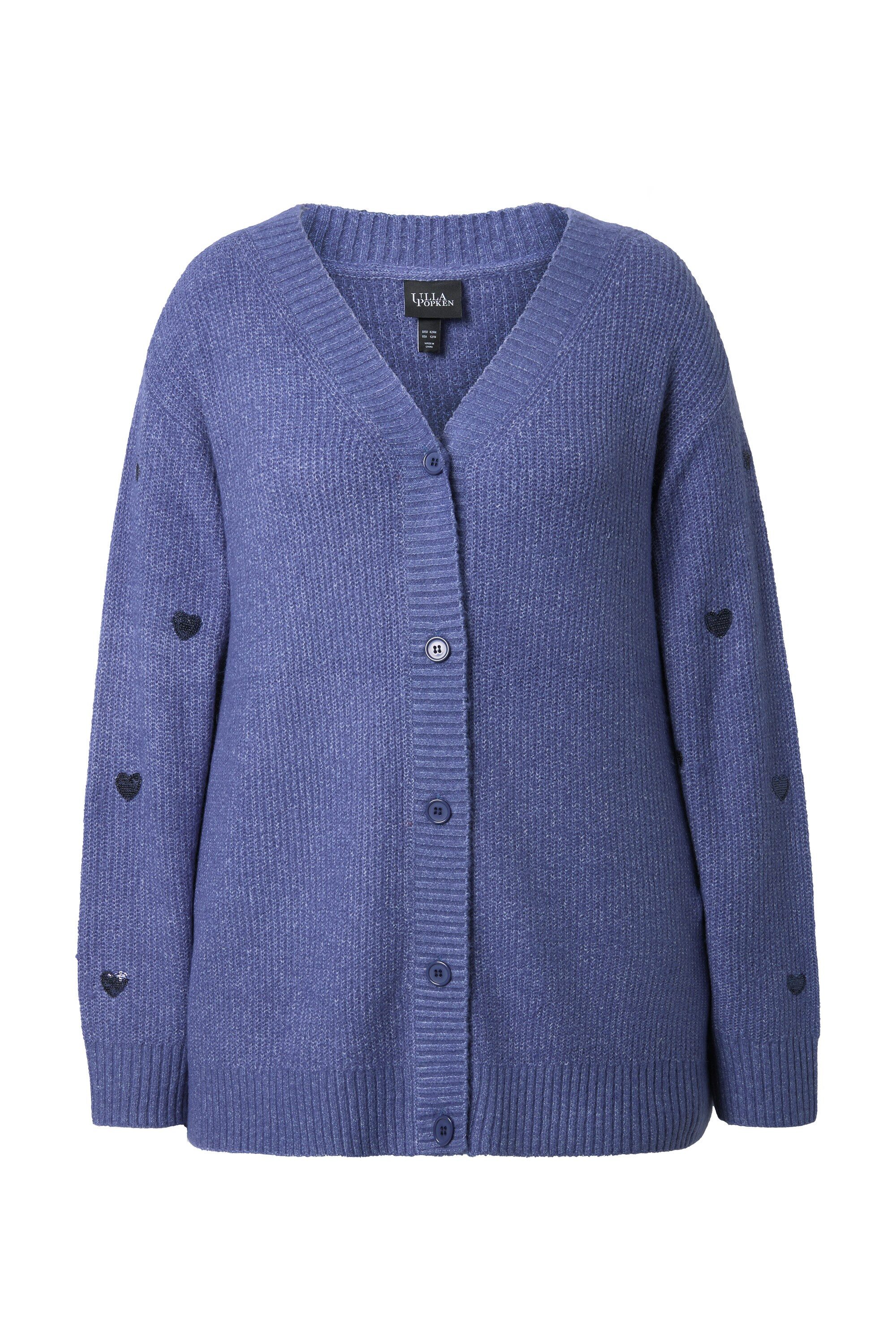 Ulla Popken Strickjacke Strickjacke Paillettenherzen V-Ausschnitt Langarm günstig online kaufen