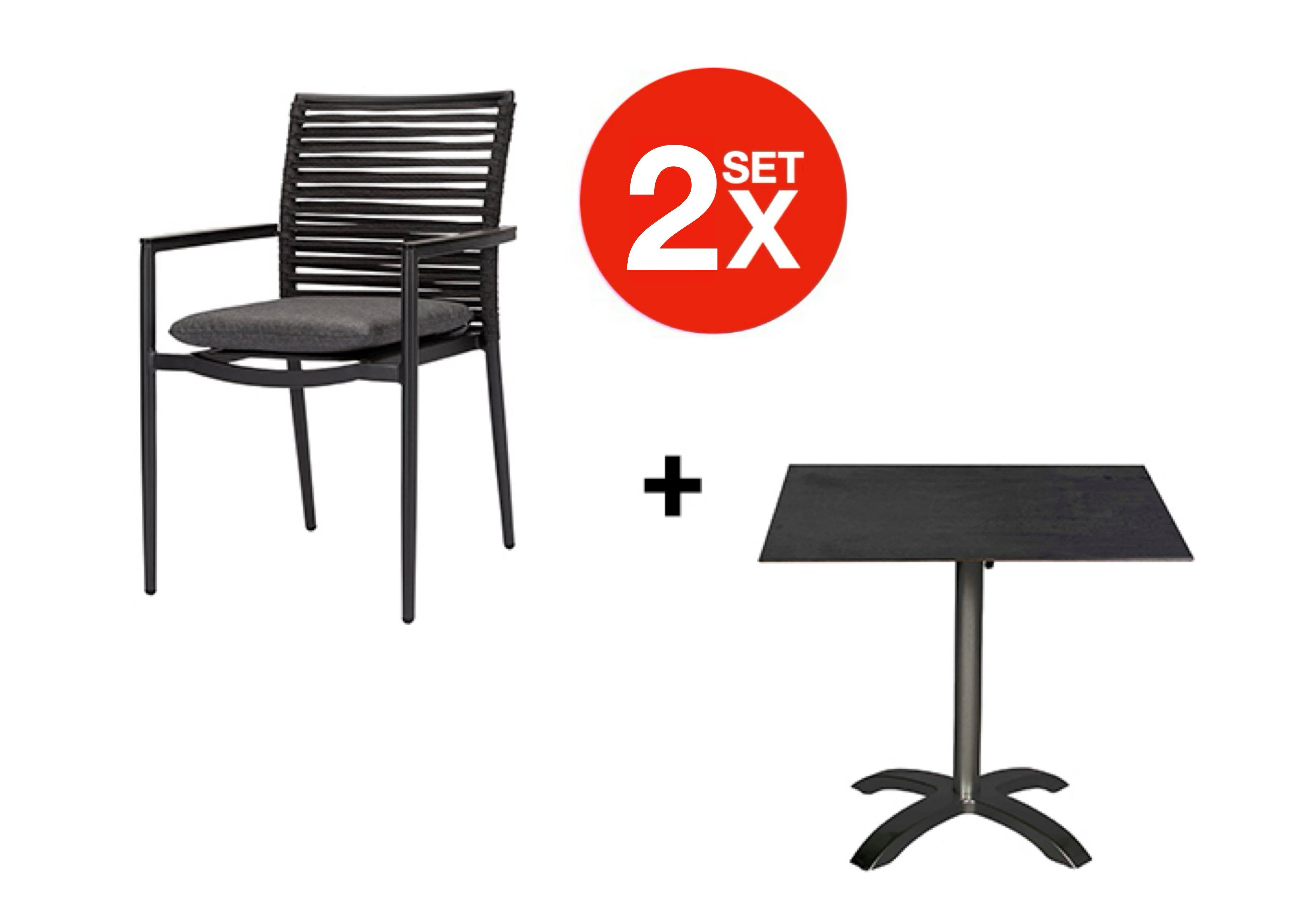 acamp Garten-Essgruppe 3-teiliges Stapelstuhl Set New Jersey inkl. Tisch, (Gartenmöbel Set), stapelbar, Gartengarnitur, Lounge-Set mit Gartentisch 80x80 cm