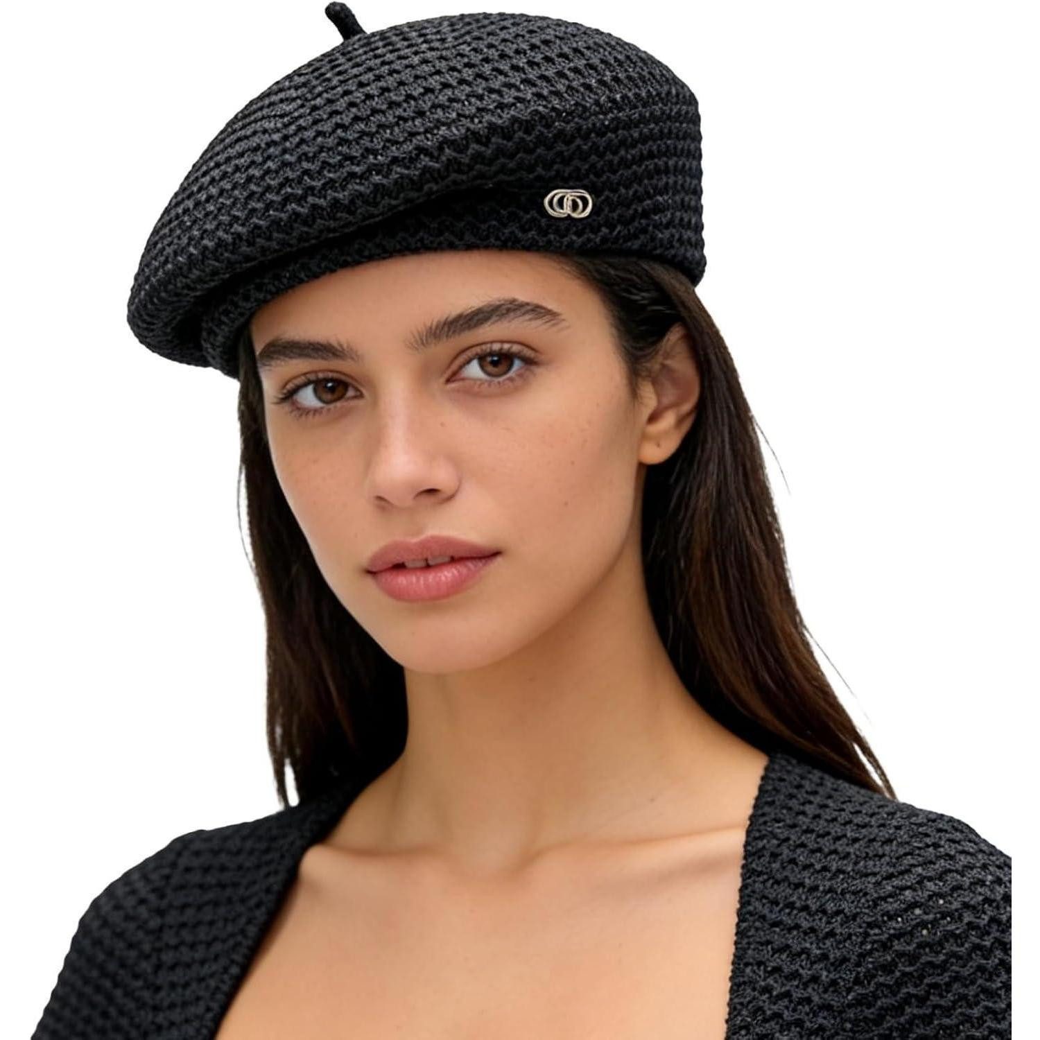 LuxusKollektion Baskenmütze Baskenmütze Damen Baumwolle Leinen Barett Cap 56-58 Schwarz