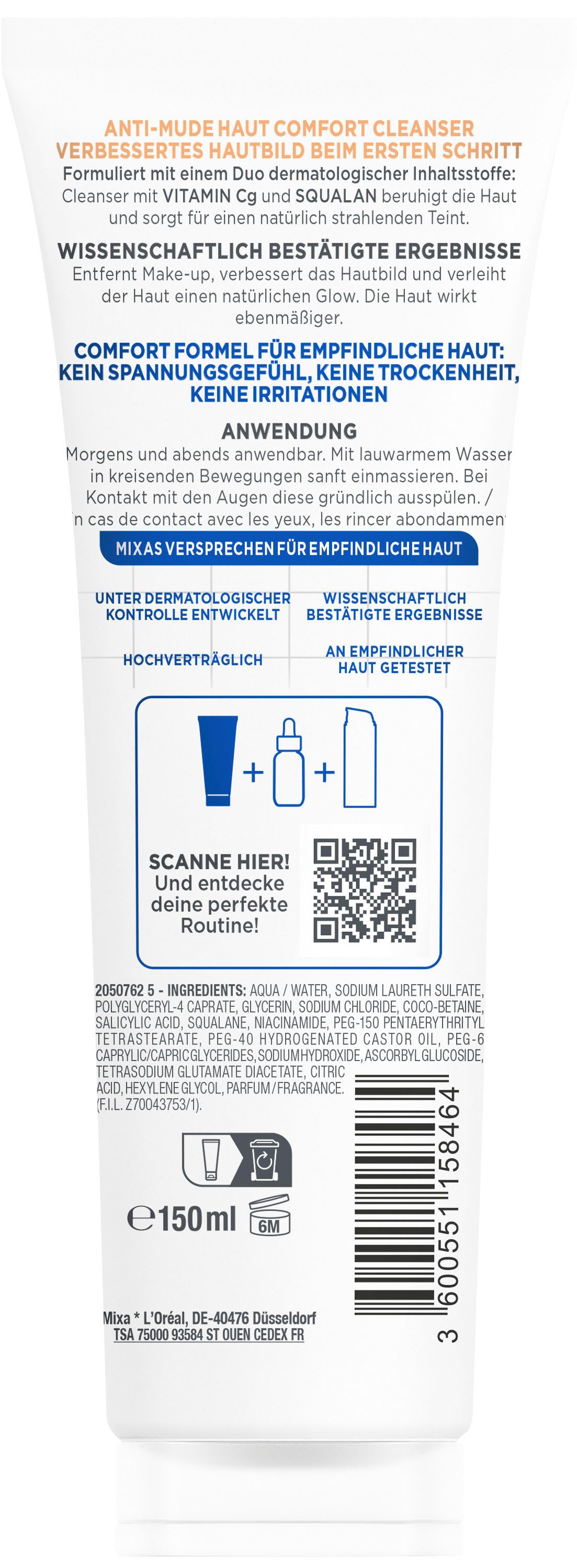 Mixa Gesichts-Reinigungsfluid Mixa Anti-Müde Haut Comfort Cleanser, entfernt überschüssigen Talg, entfernt Hautschüppchen