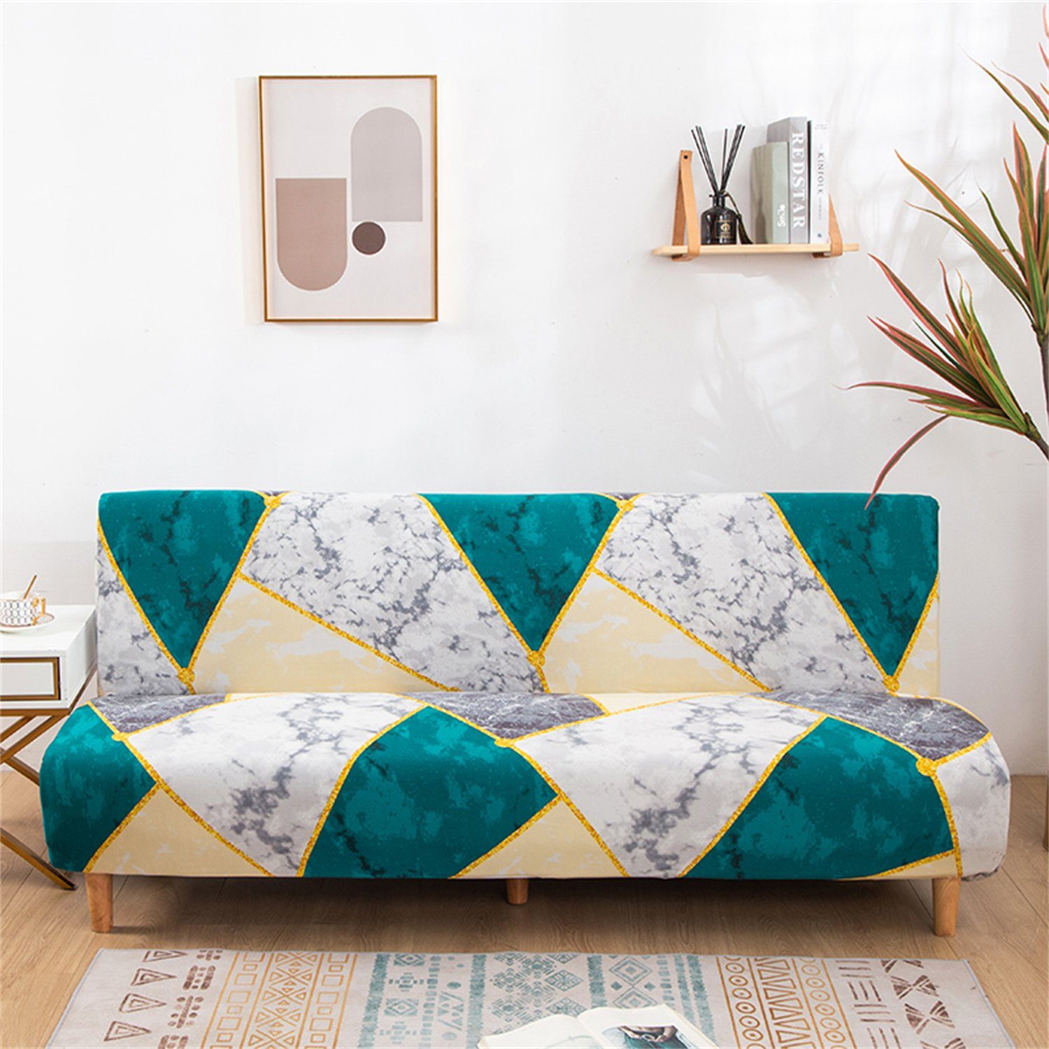 Sofahusse, HOMEIDEAS, ärmellos Gedruckt Sofabezug, Couch-Möbelschutz Grün