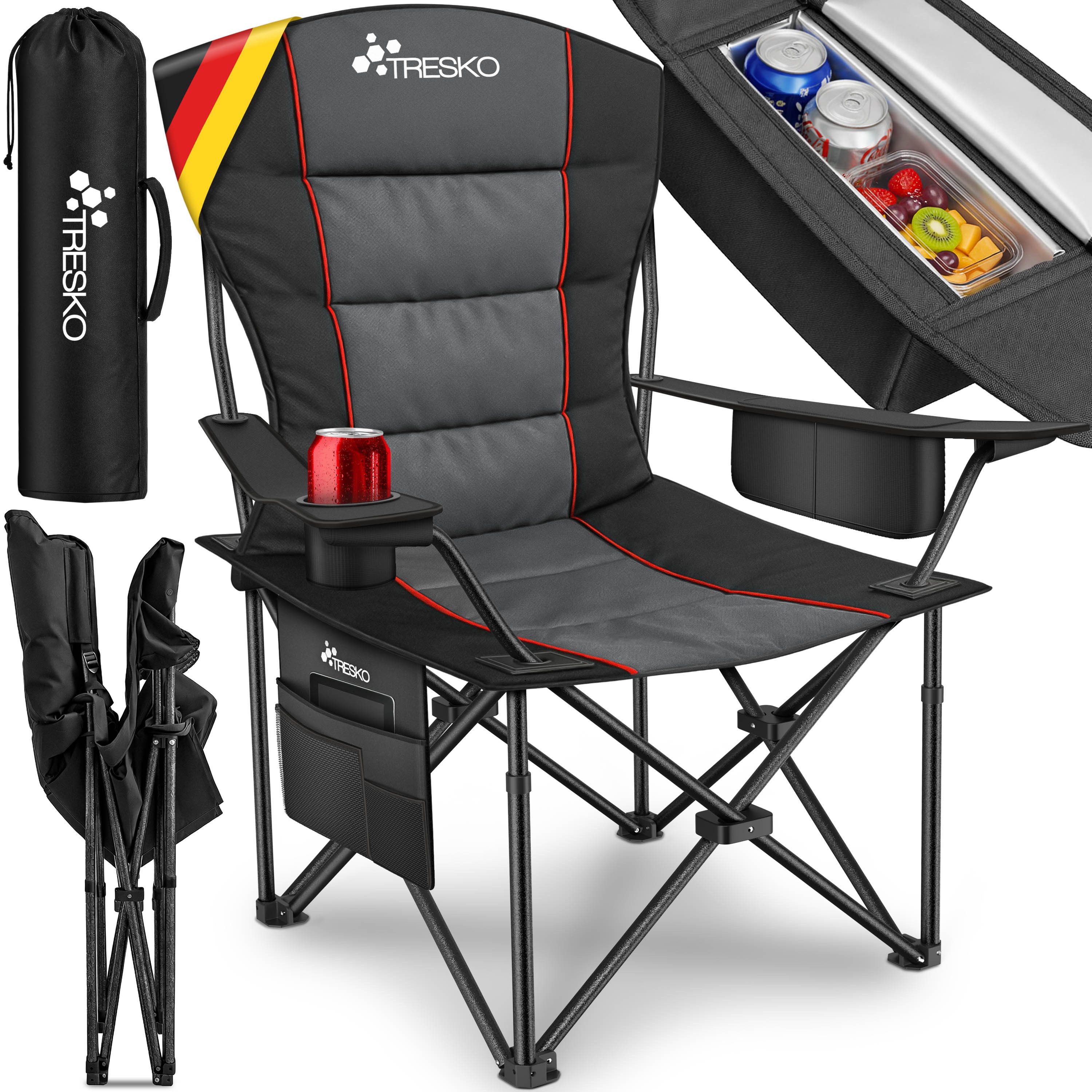 TRESKO Campingstuhl Faltbar bis 200kg Faltstuhl mit Kühltasche, Getränkehal günstig online kaufen