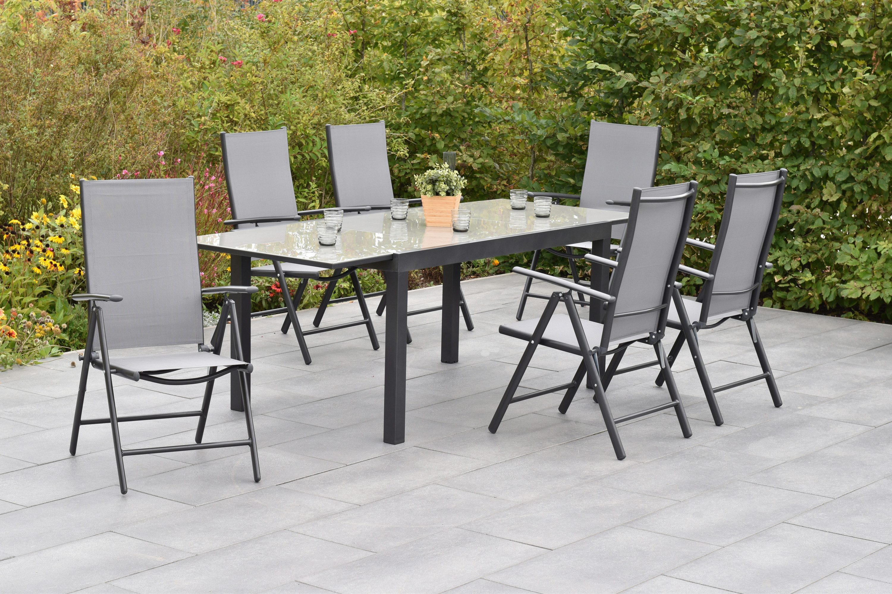 MERXX Garten-Essgruppe »Amalfi«, (Set, 7-tlg., 5-fach verstellbare Rückenlehne), Ausziehtisch: LxB: 200-300 x 110 cm