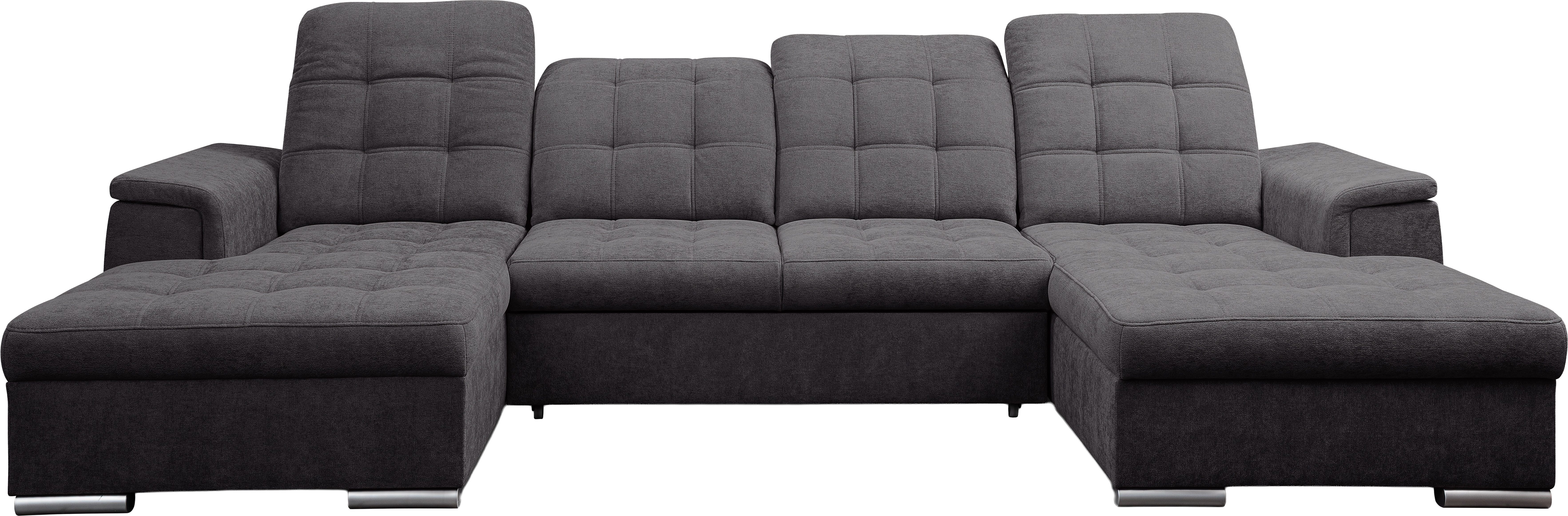 WERK2 Wohnlandschaft Napoli 330 x 174 cm zeitlos modern und bequem, U-Form, XXL, Schlaffunktion, Bettkasten, verstellbare Kopfteile