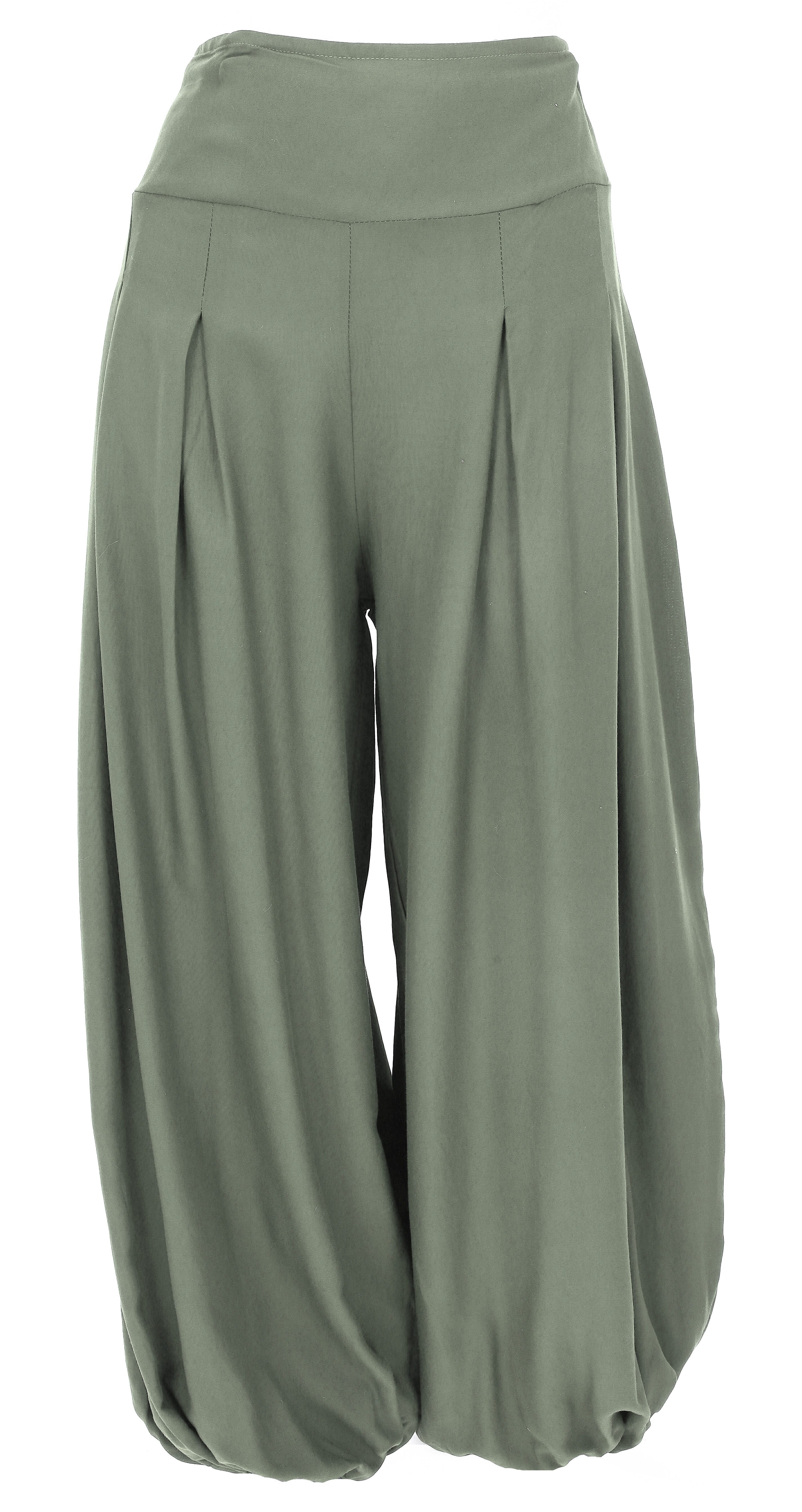 Guru-Shop Relaxhose Boho Pluderhose, Muckhose, Haremshose - olivgrün Ethno Style, alternative Bekleidung