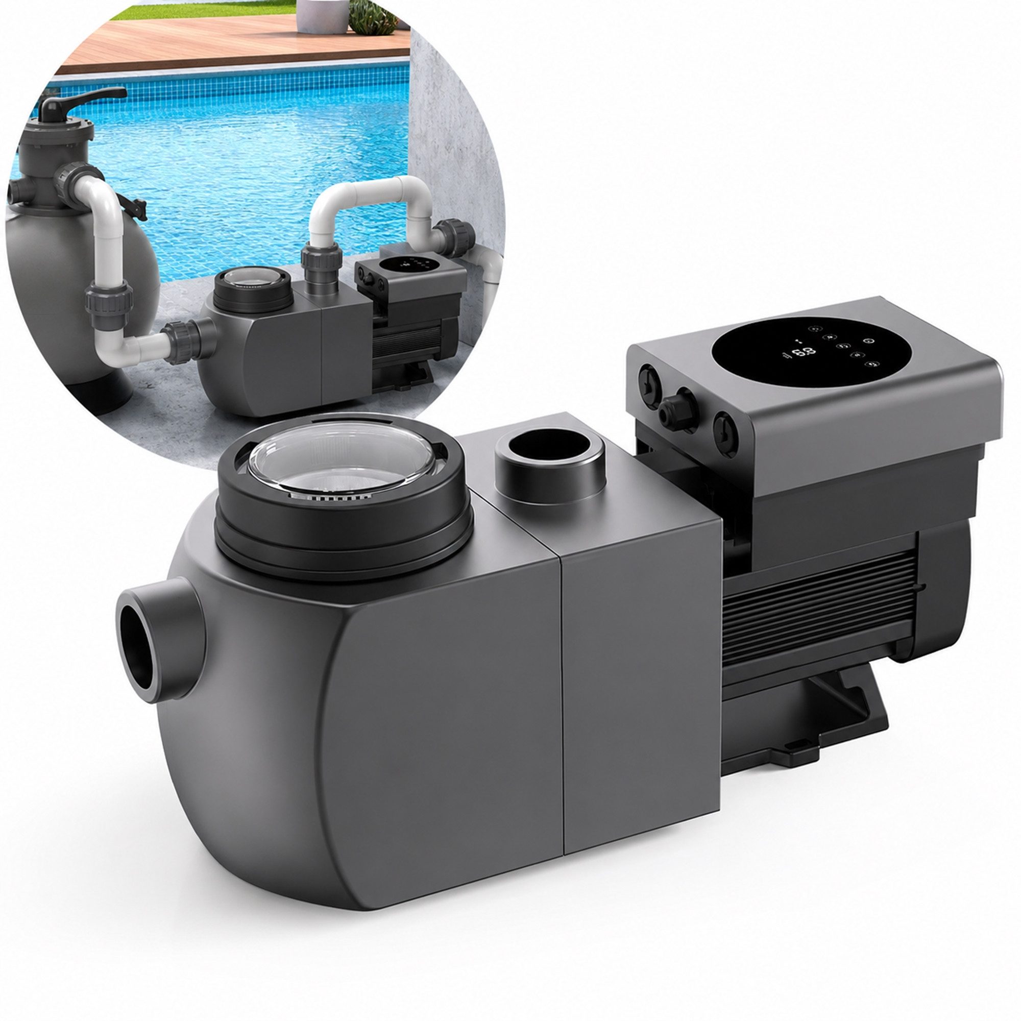 Mucola Umwälzpumpe Inverter Poolpumpe Aquagem inkl. Wi-Fi 26500 l/h IH24 Schwimmbad WLAN (Stück, 1-tlg., Geeignet für Schwimmbecken: 50 - 80 m³ Beckeninhalt), sehr leise