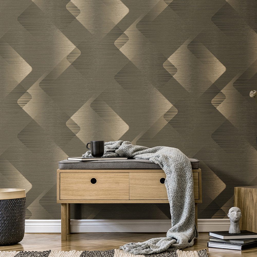 Erismann Vliestapete Metalloptik Grafik 3D-Effekt Grau Gold Metallic 10479-15