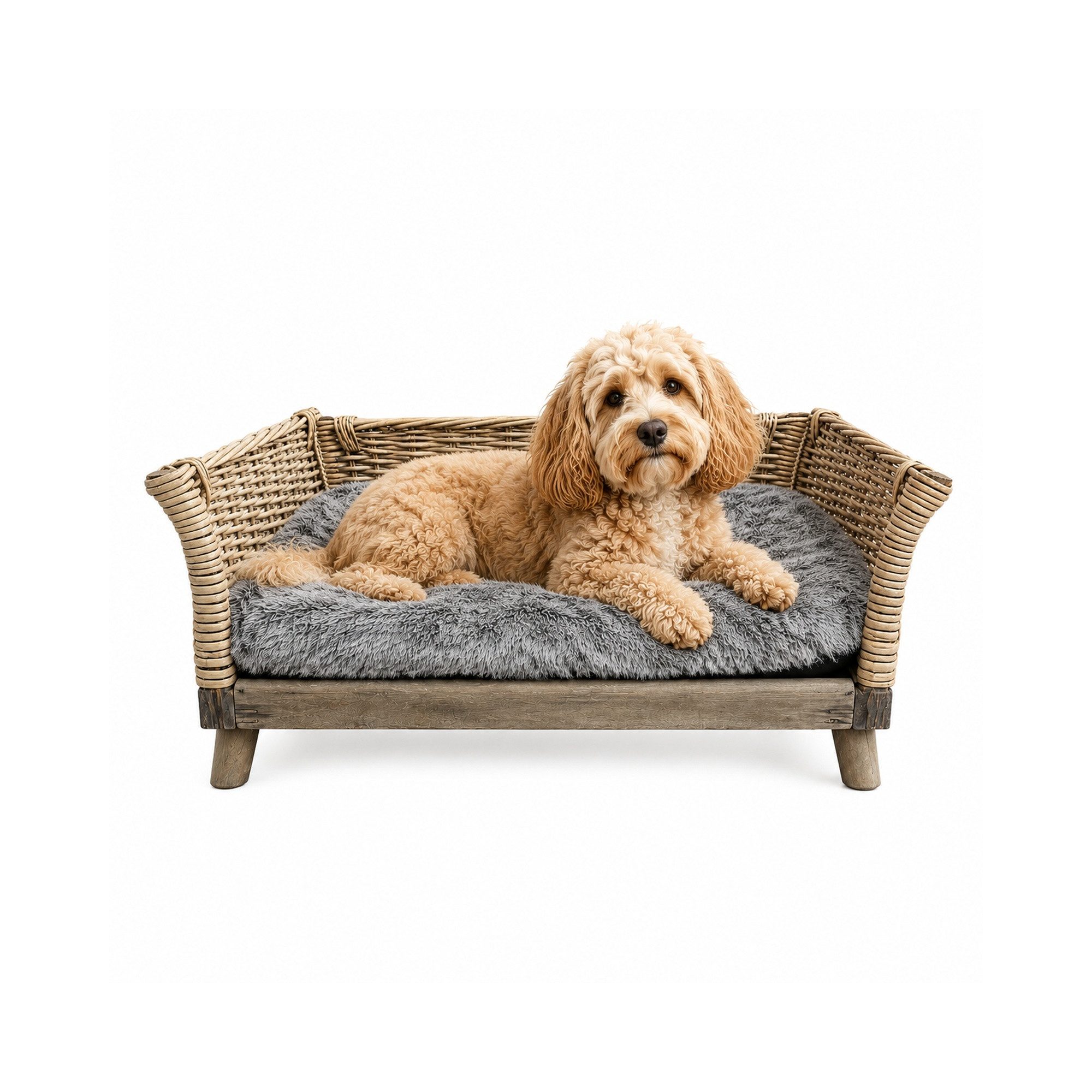 UNUS ANIMALS Hundebett Hundebett Hundekorb aus Weide mit Kissen waschbar, Hundebett, Hunde-Couch, Haustierbett, Körbchen, Katzenkorb, Katzenbett