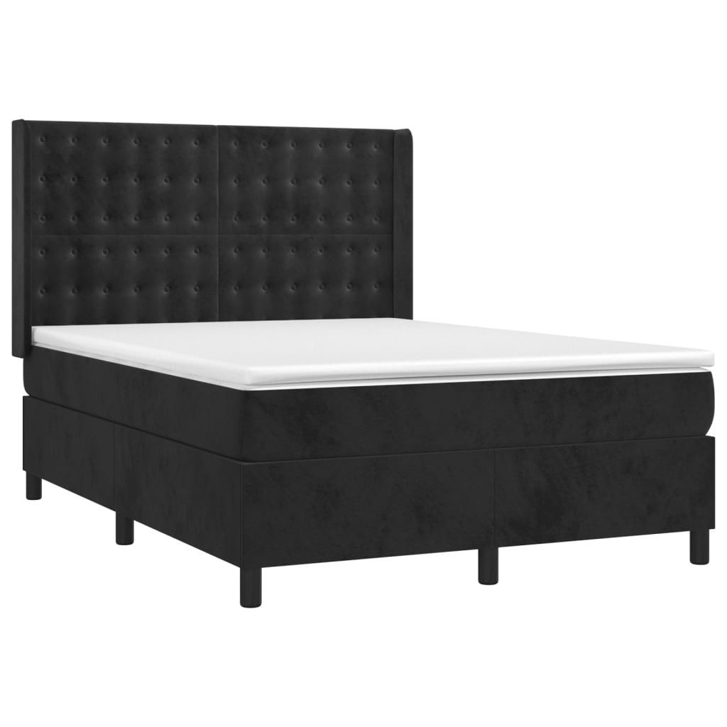 vidaXL Bett Boxspringbett mit Matratze & LED Schwarz 140x200 cm Samt