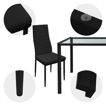 ML-DESIGN Essgruppe Esszimmergruppe Esszimmerstühle Esszimmergarnitur, 5-tlg für 4 Personen Schwarz Modern mit 4 Stühlen Tisch mit Glasplatte