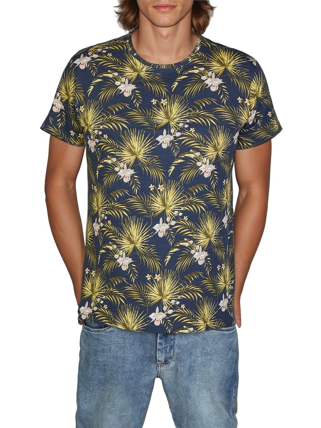 riverso T-Shirt Herren Fotoprintshirt RIVBill Regular Fit (1-tlg) Kurzarm Hawaiishirt mit Rundhalsausschnitt aus 100% Baumwolle