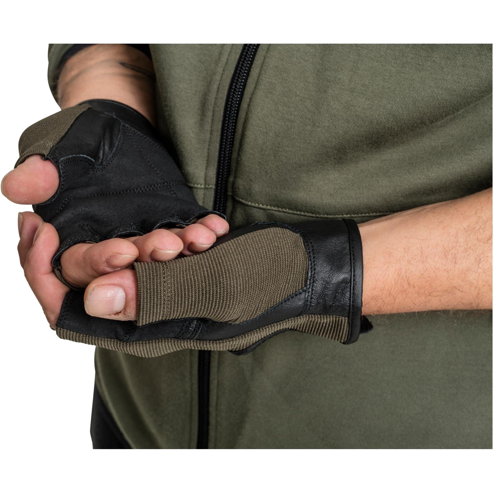 GORILLA SPORTS Trainingshandschuhe Leder, - Khaki - Handschuhe XS/S/M/L/XL, Farbwahl Fitness Sporthandschuhe