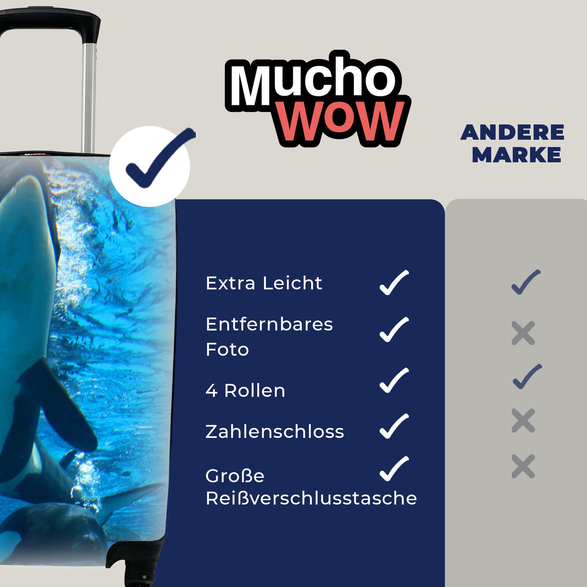 MuchoWow Handgepäckkoffer Zwei Orcas unter Wasser, 4 Rollen, Reisetasche mit rollen, Handgepäck für Ferien, Trolley, Reisekoffer