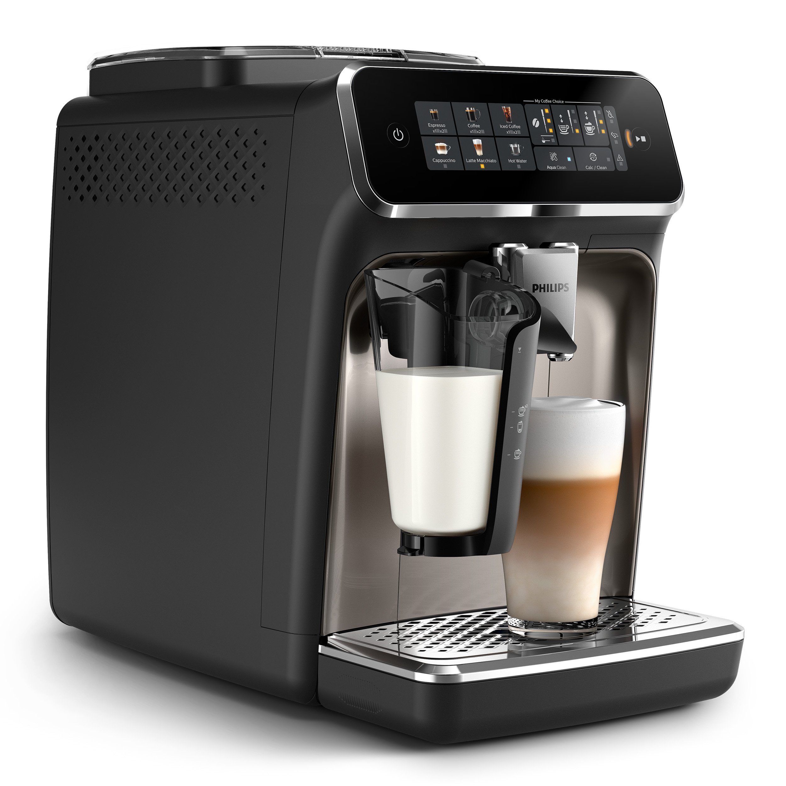 Philips Kaffeevollautomat EP3347/90 3300 Series, LatteGo-Milchsystem, Schwarz 6 mit Kaffeespezialitäten, verchromt