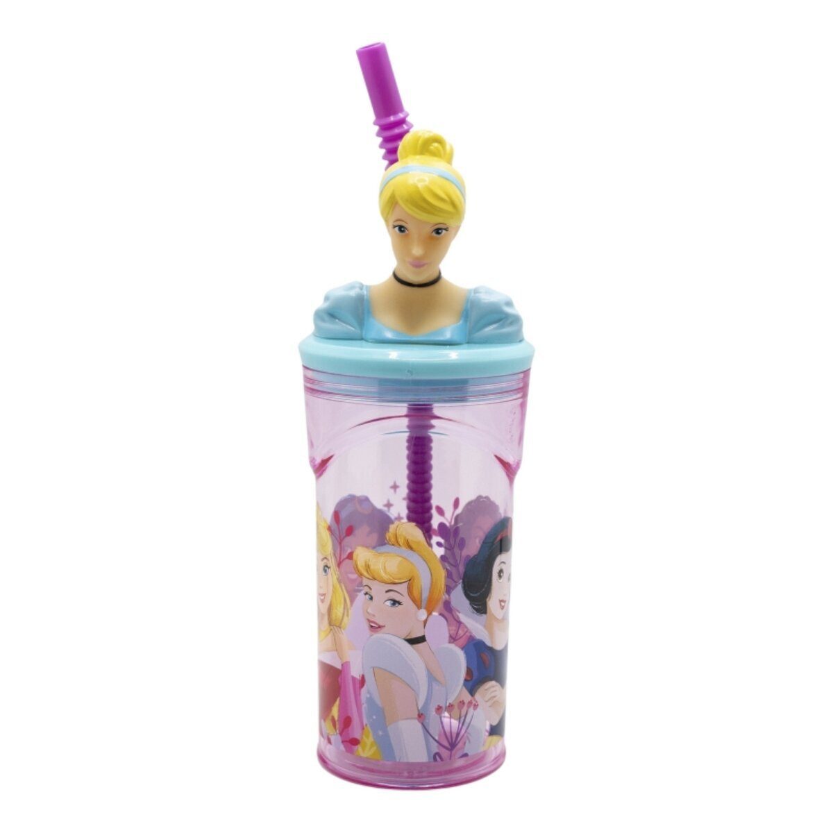 Disney Trinkflasche Disney Princess Becher 3D Kindertrinkbecher 360ml mit Strohhalm
