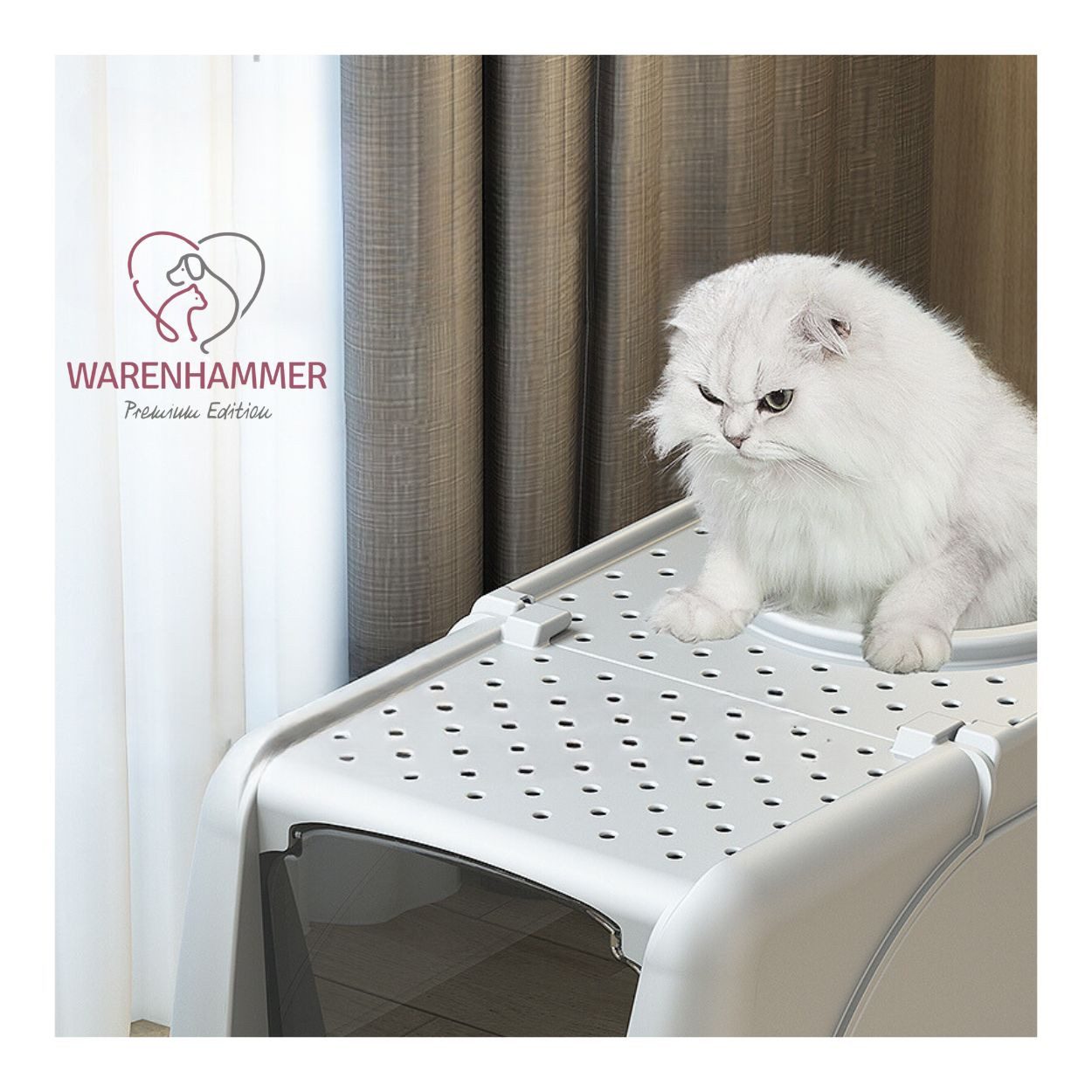 Warenhammer Katzentoilette Katzenklo XXL Premium - Edelstahl mit Deckel - große Frontöffnung, B x L x H : 62 x 41 x 40 cm