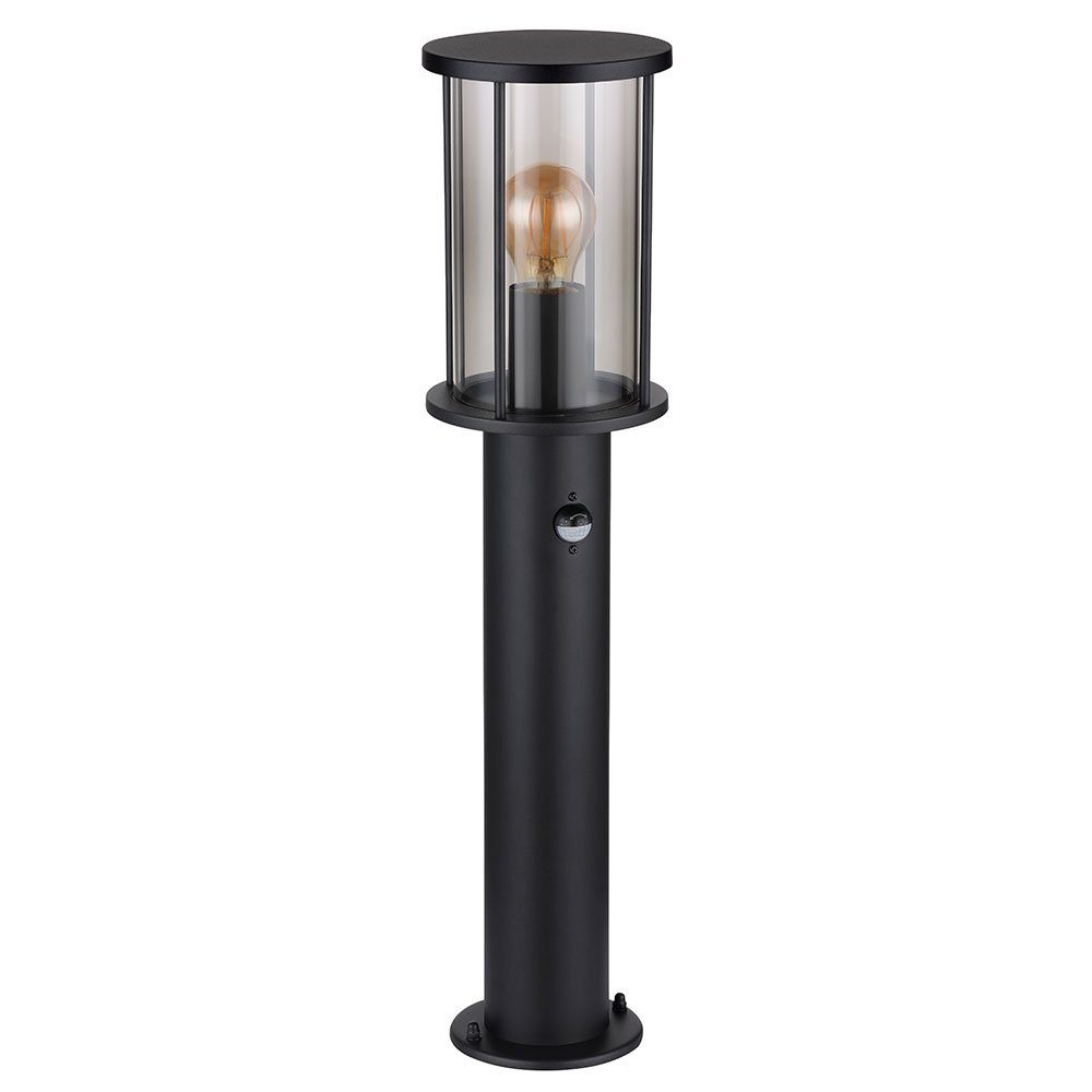 GLOBO LIGHTING LED Außen-Stehlampe, Leuchtmittel nicht inklusive, Stehleuchte Außen Metall schwarz Glas rauch Sensor D 14,3 cm