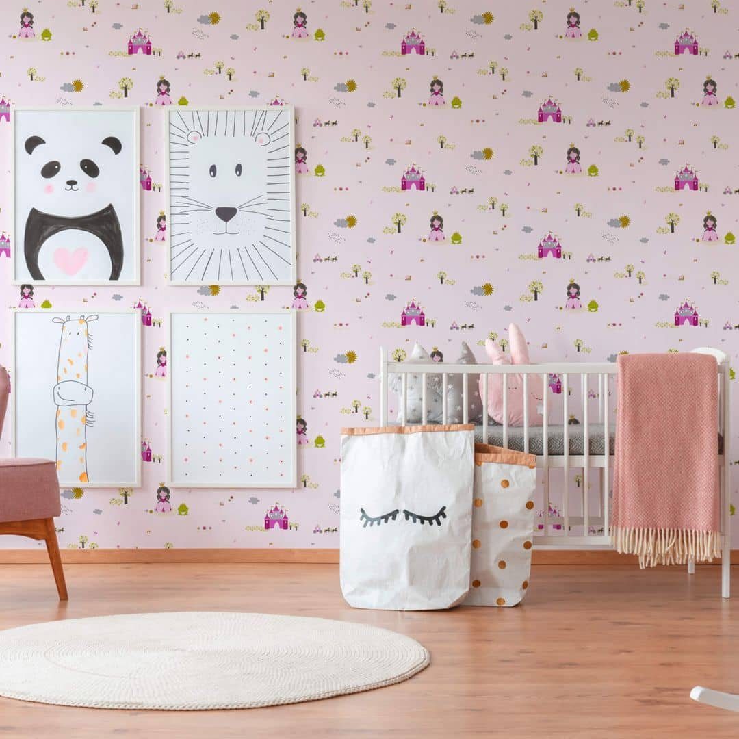 K&L Wall Art Mustertapete Tapete Kinderzimmer Stars Prinzessin Prinzessin Vliestapete Little Mädchen rosa