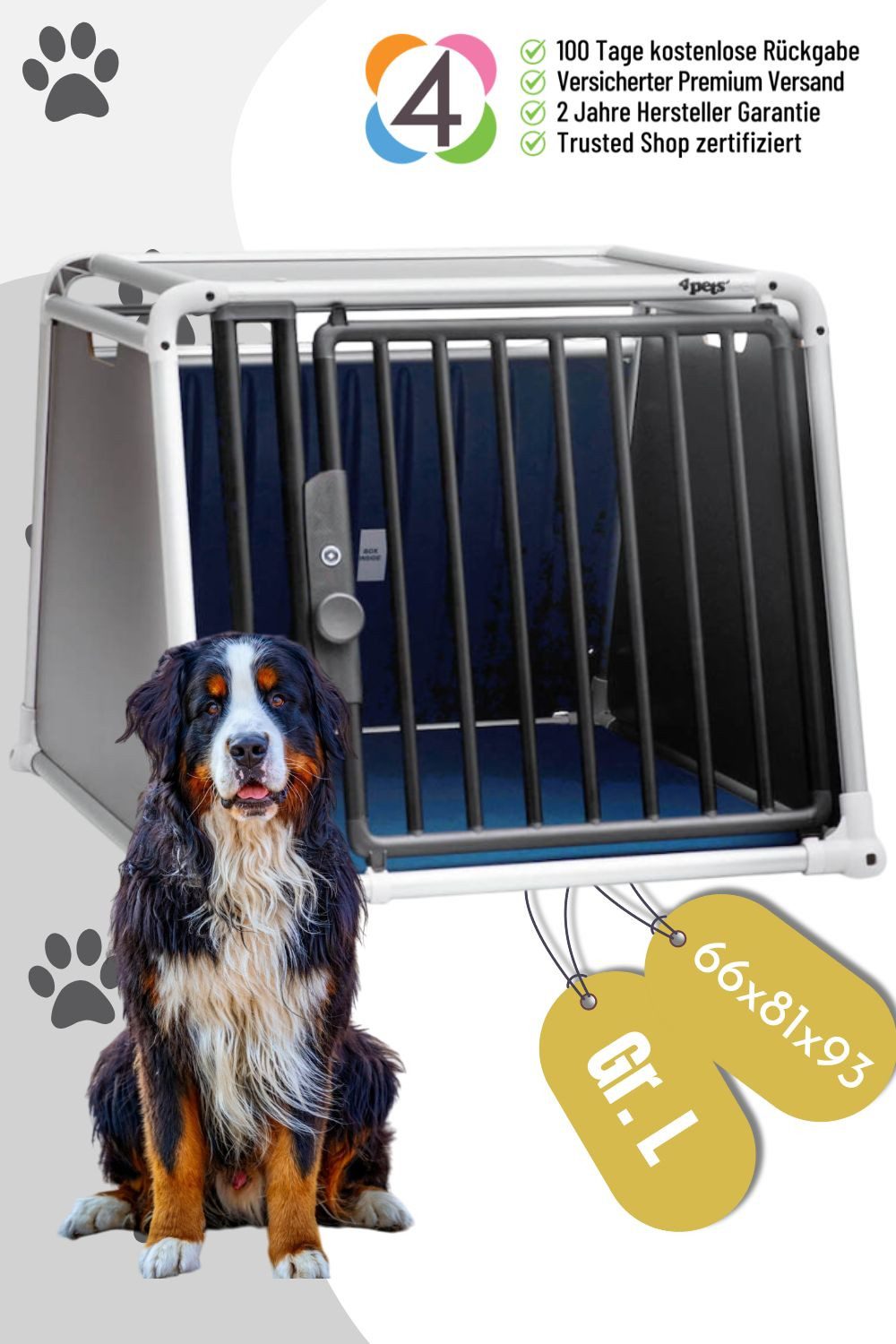 4pets Hunde-Transportbox Black Hunde-Transportbox bis zu 50 kg