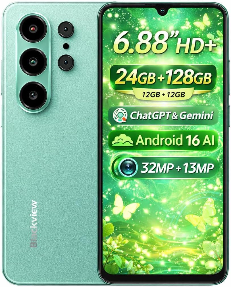 blackview Blackview A16 WAVE 10 (32+128) AI Smartphone (6.88 Zoll, 32 MP Kamera, Fingerabdruck, Dual SIM 4G, Android 16)