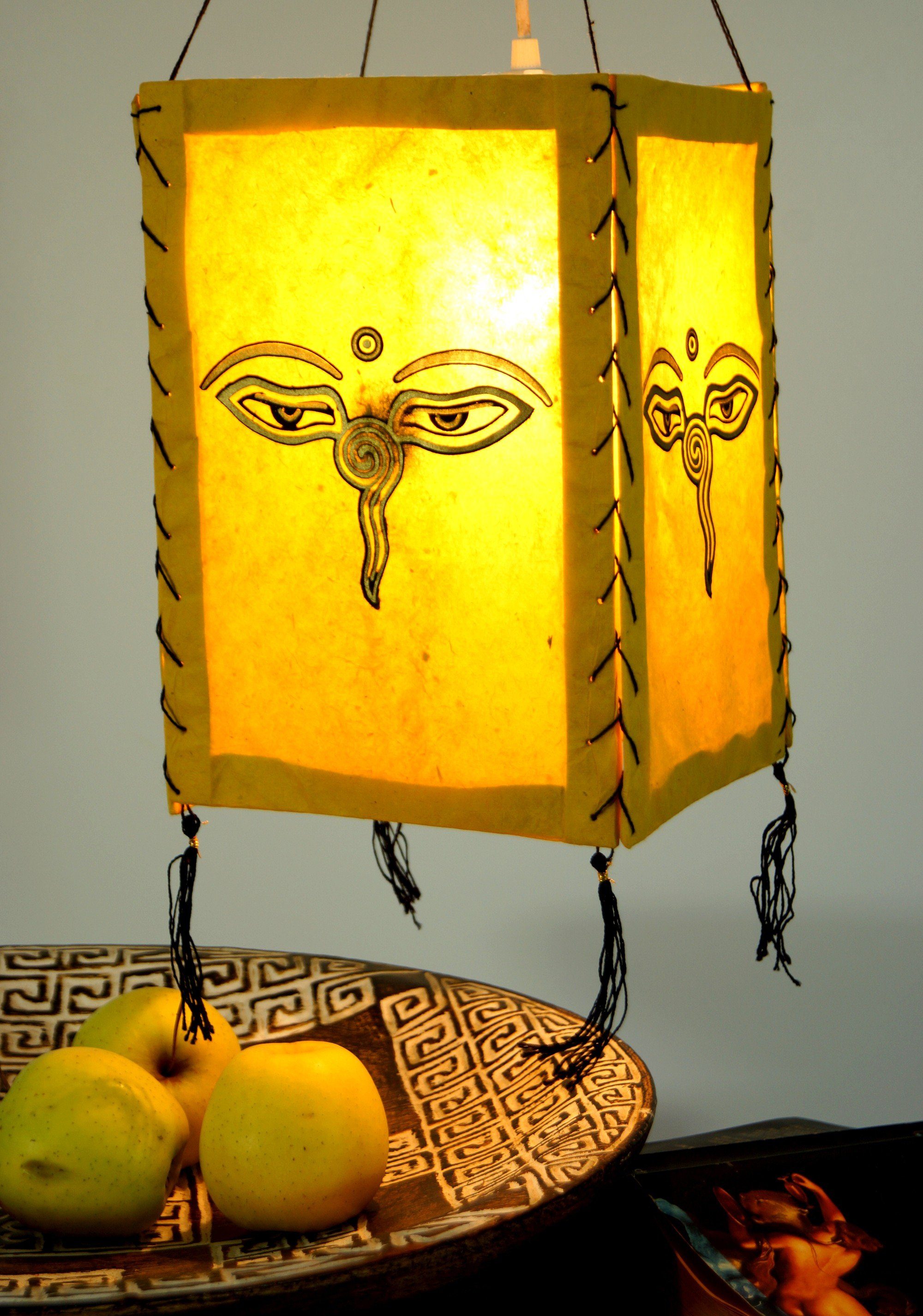 Guru-Shop Deckenleuchten Lokta gelb nicht Hänge Augen inklusive Lampenschirm, Deckenleuchte.., Papier Leuchtmittel Buddhas