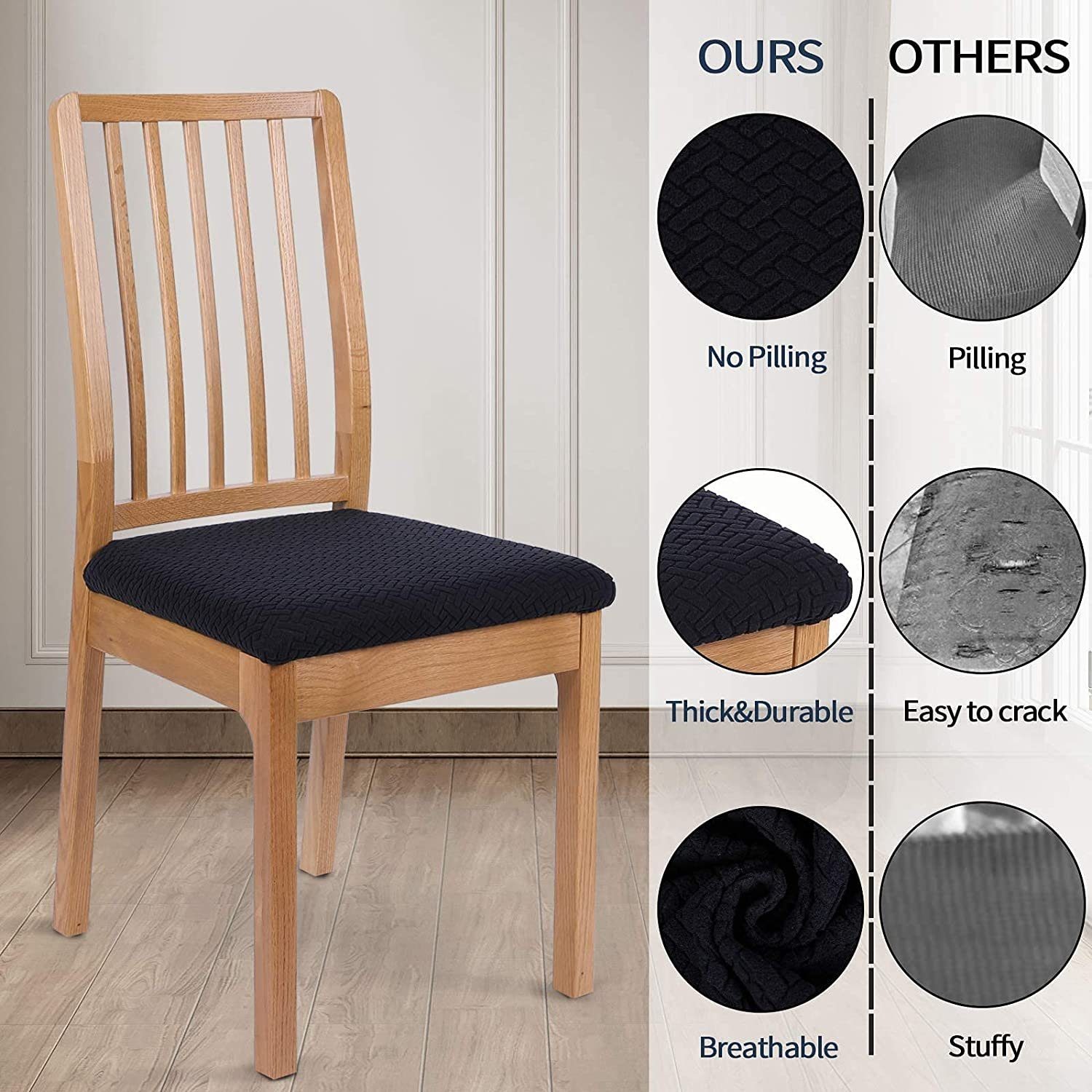 HOMEIDEAS, einfarbig Sitz- Schwarz Stuhlbezüge Jacquard-Stoff Stuhlhusse, set