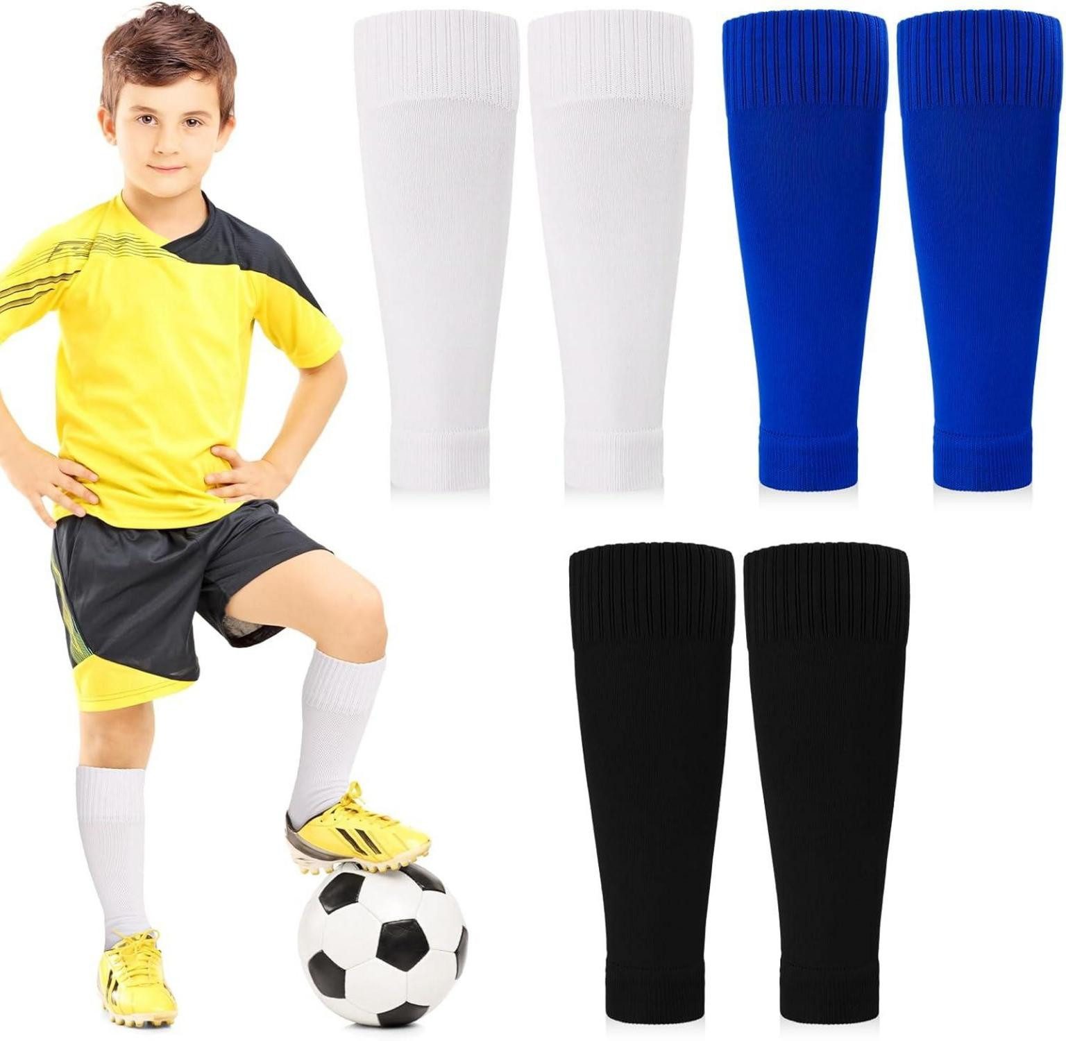 LuxusKollektion Fußballtor 3 Paar Kinder Fußball Stutzen Sleeves Tubes Sportsocken 32-36 Schwarz