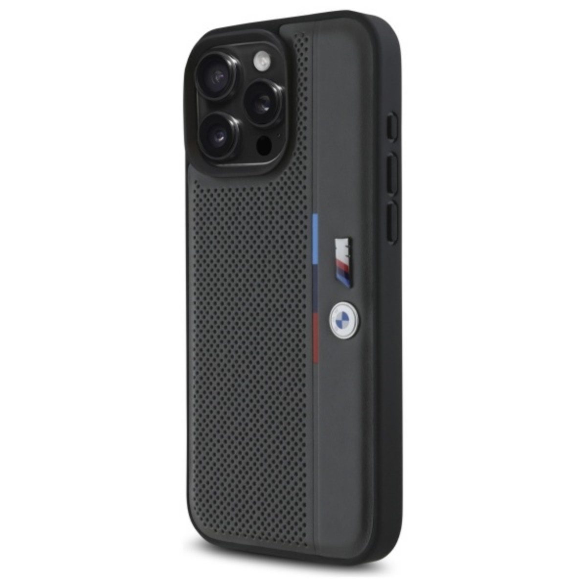BMW Handyhülle Perforated Tricolor Magnetfunktion Kompatibel mit iPhone 16 Pro Max 6,9, Perforiertes Case mit Tricolor Detail integrierter Magnetfunktion