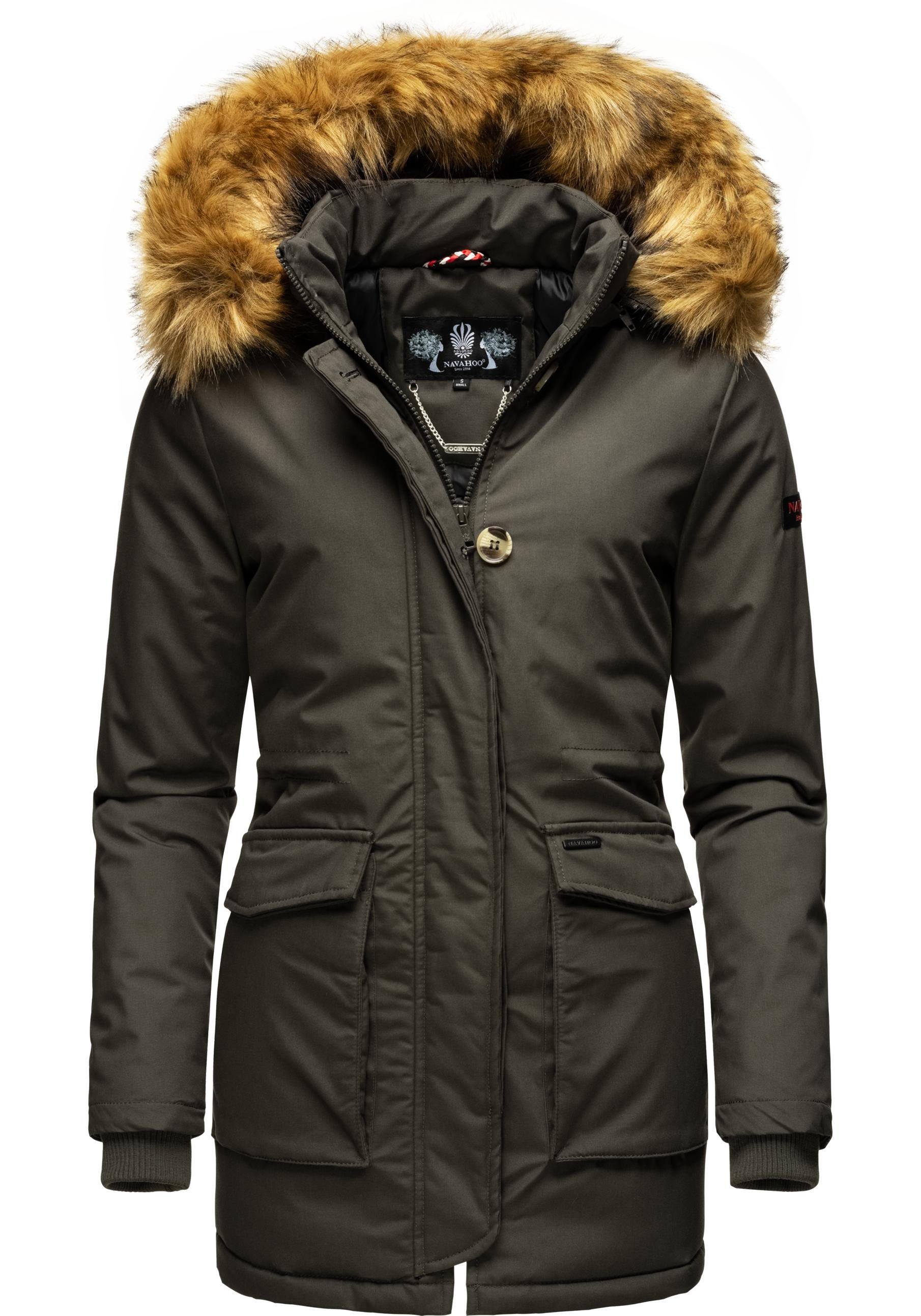 Navahoo Wintermantel Schneeengel-Prc hochwertiger Parka mit edlem  Fellimitat, Innenliegendes Taillenzugband, perfekte taillierte Passform