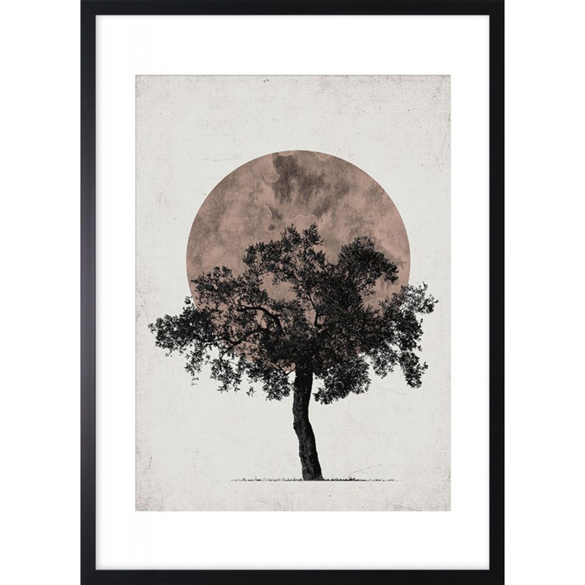 Cosy Home Ideas Bild mit Bild Rahmen und Ohne abwischbar vor vor (1 Gerahmtes Mond Glas, Baum abstrakt laminiert schwarz Wanddeko, Mond Stück), Grafik Baum Kunstdruck