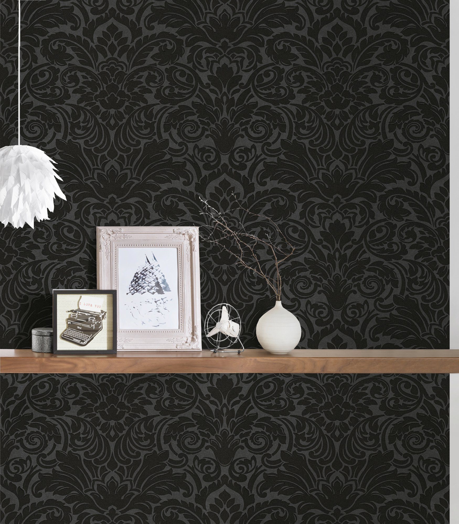Architects Paper Vliestapete Tapete strukturiert, Barock, Ornament silberfarben/schwarz Barock Luxury wallpaper