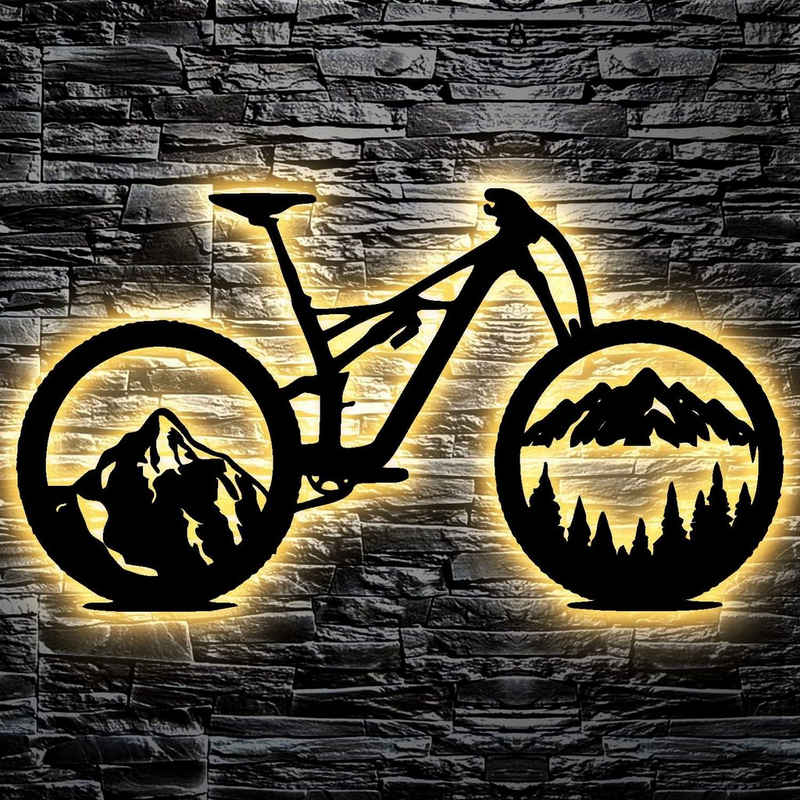 LEON FOLIEN Dekofigur Fahrrad Wald Skyline LED Wandbild Leuchtschild Geschenke Buche #40