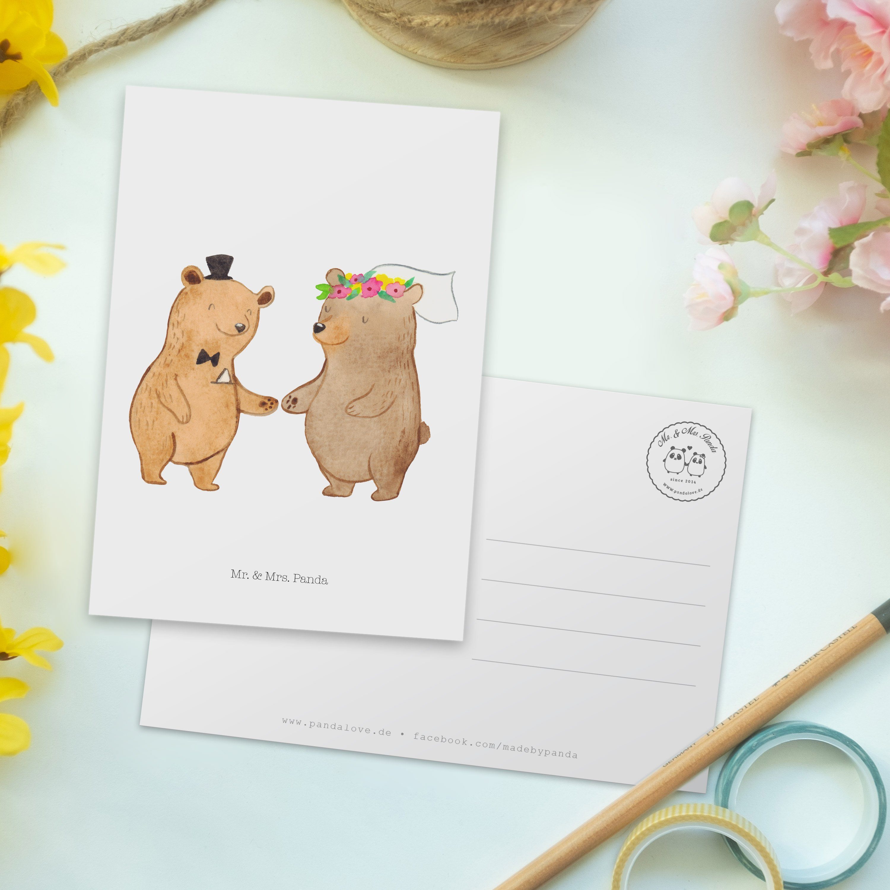 Mr. & Geschenk, - Postkarte Heirat Bären G - Hochzeitsgeschenk, Panda Hochzeit, Karte, Weiß Mrs