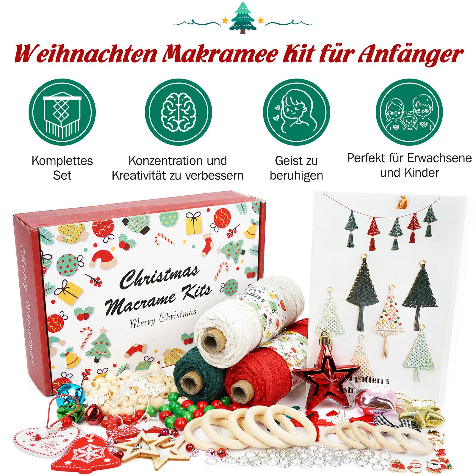 OSTWOLKE Makramee Garn Set DIY Makramee Weihnachtsdeko Set mit Anleitung Bastelgarn, (1-St)