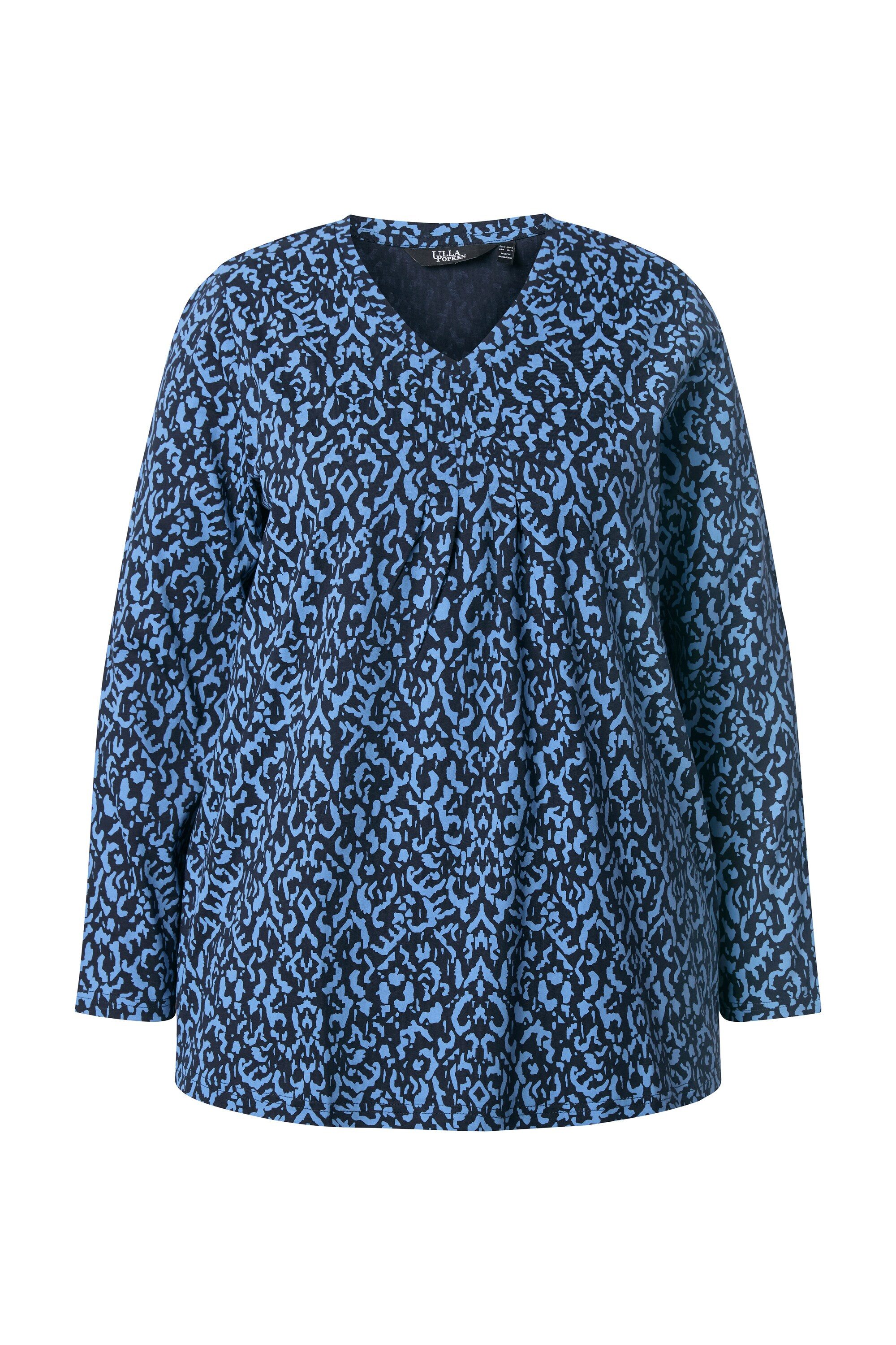 Ulla Popken Longsleeve Shirt Zierfalten A-Linie V-Ausschnitt Langarm. günstig online kaufen