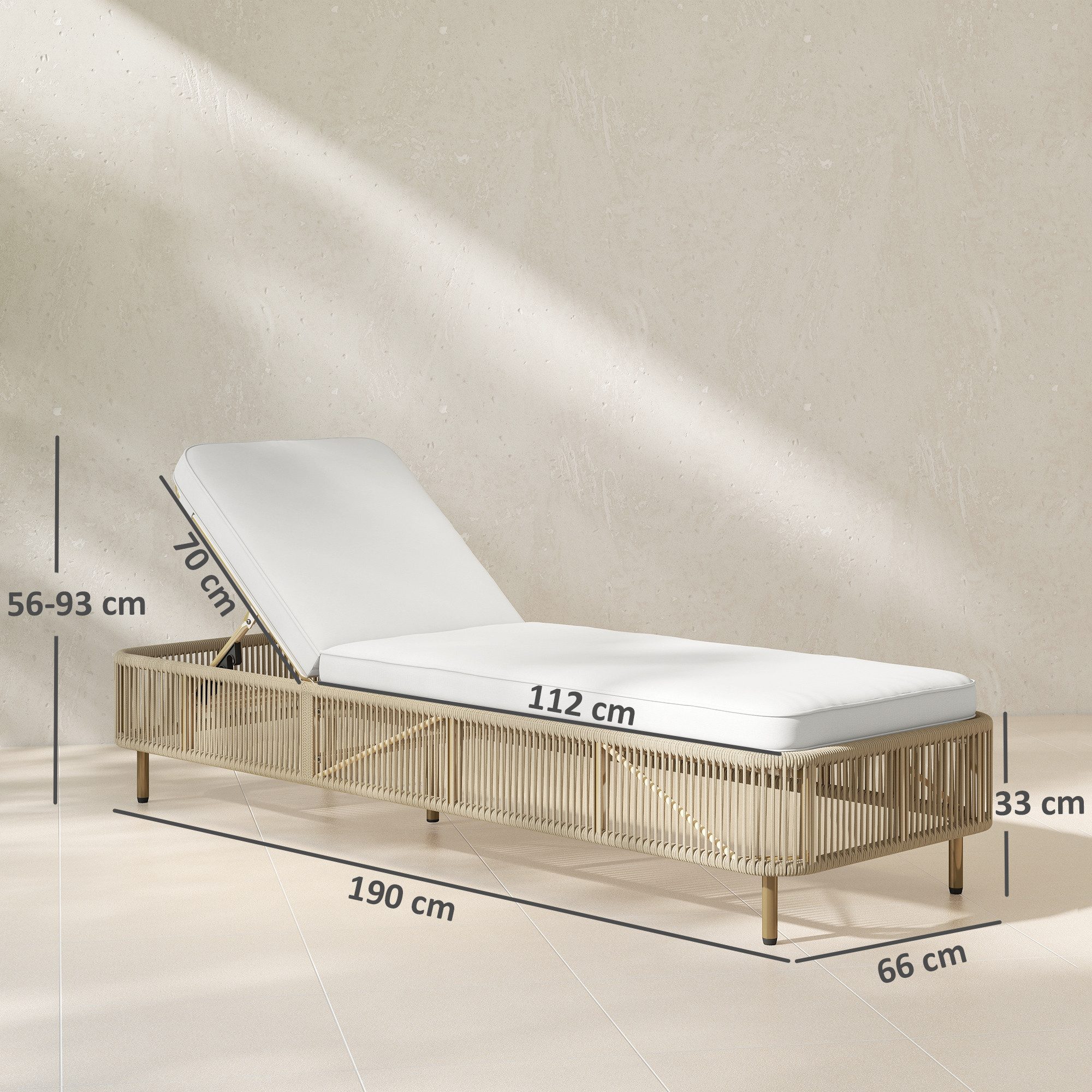 Outsunny Gartenliege Poly Rattan Sonnenliege, UV-beständige Relaxliege, 1 St., Outdoor Rattan Liege, 5-fach verstellbare Rückenlehne